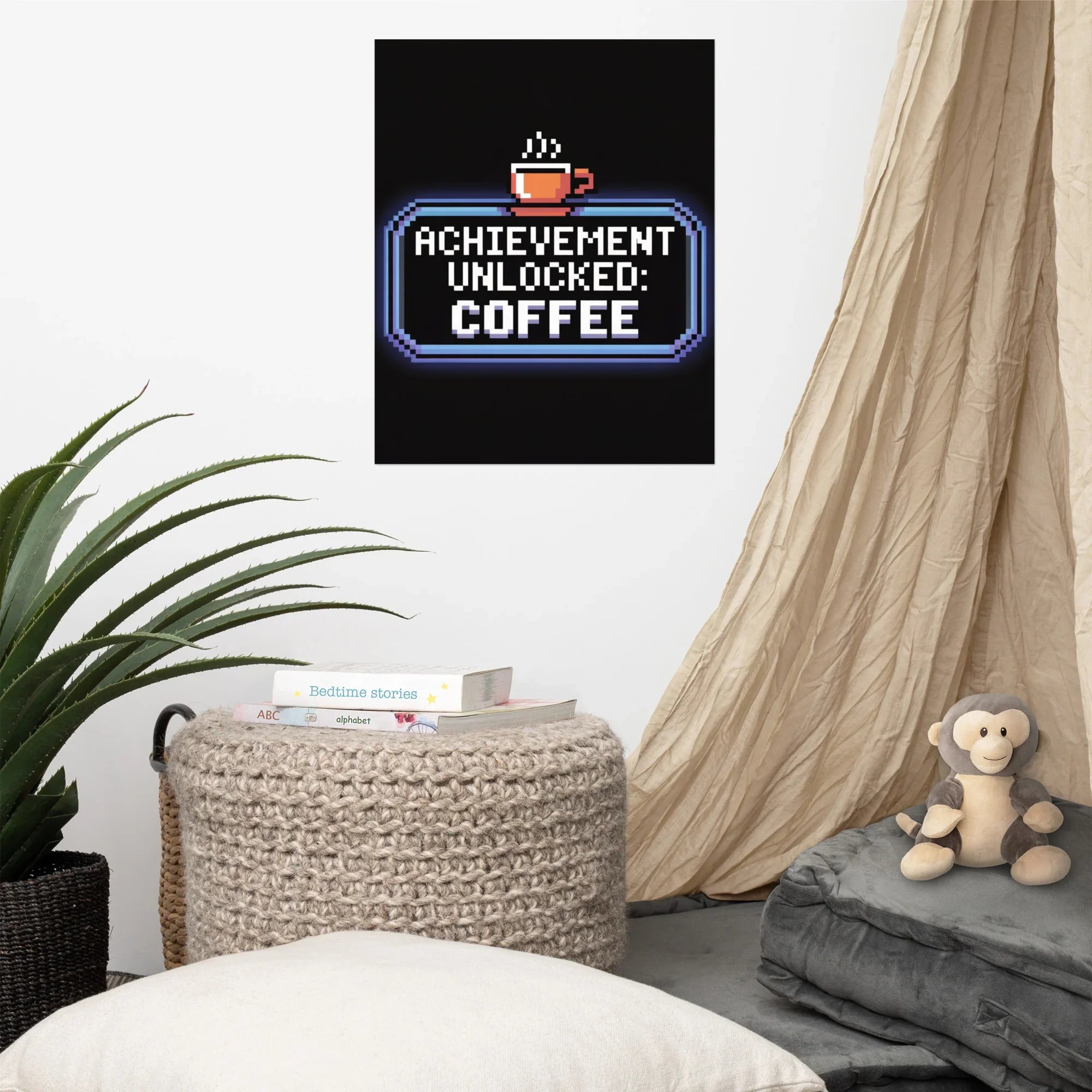 Achievement Unlocked: Coffee - Retro Pixel Art Gamer Poster - RaZits