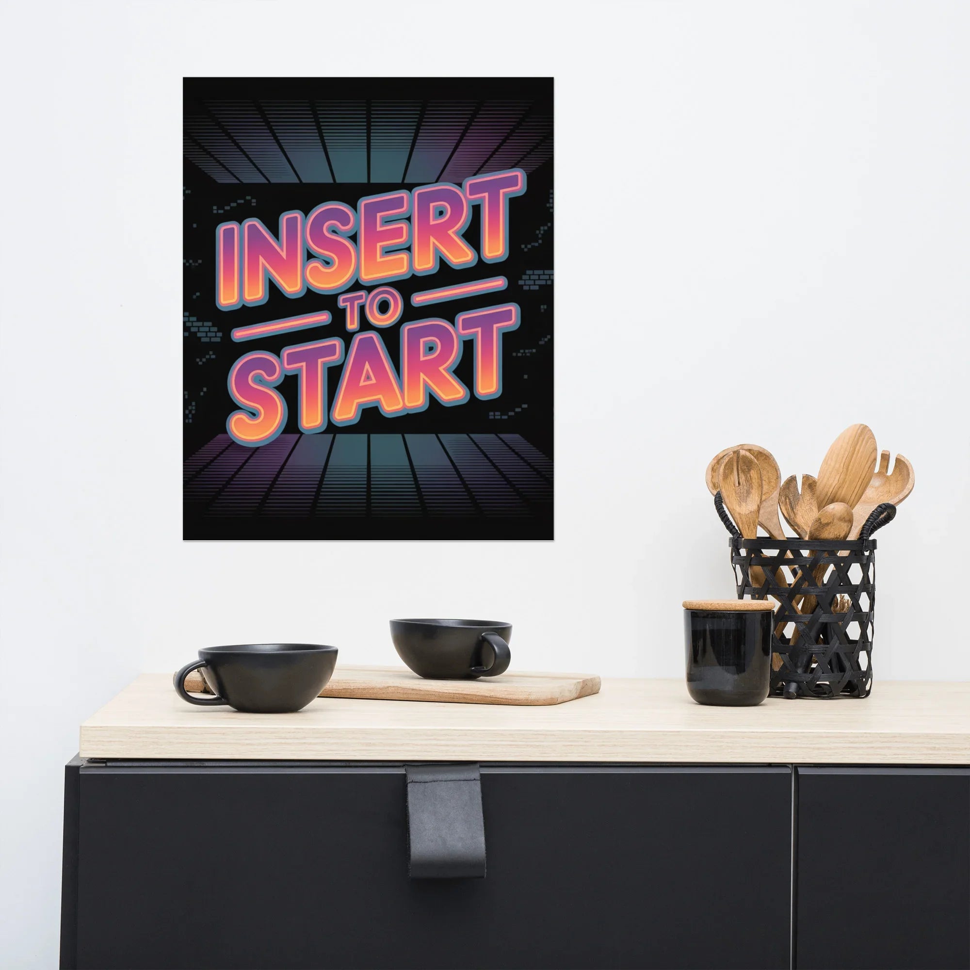 Insert to Start – Retro Neon Arcade Poster - RaZits
