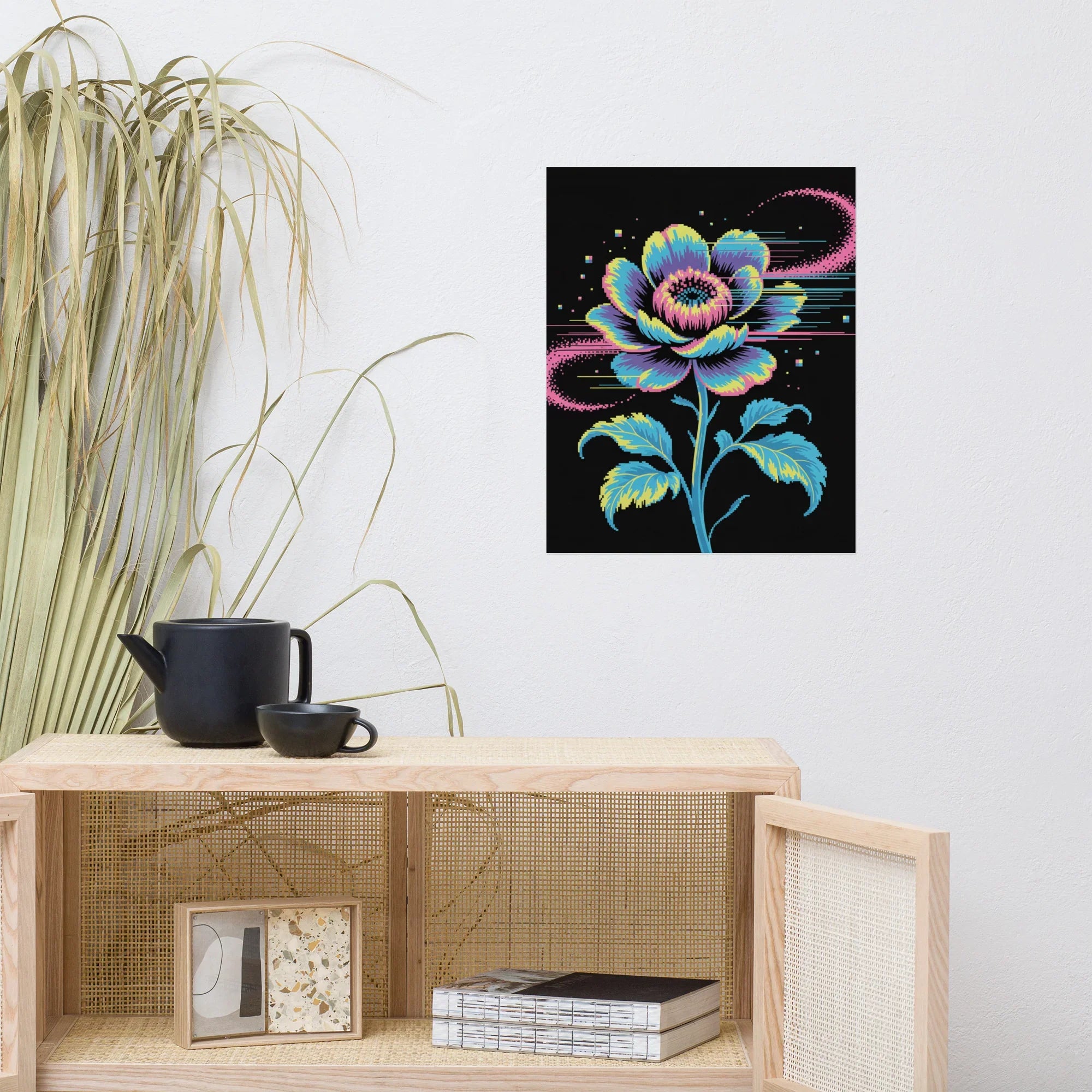 Cyber Bloom Pixel Flower Poster – Neon Floral Art for Gaming Setups - RaZits