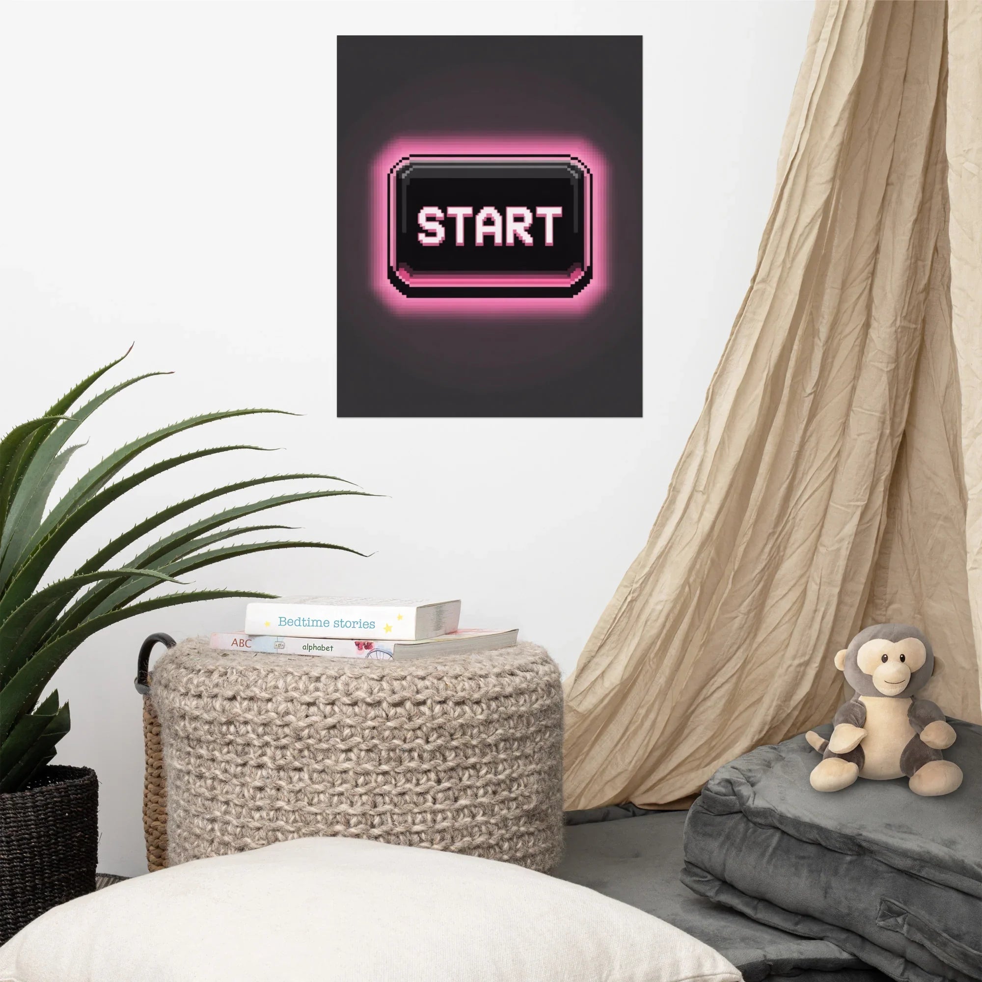 Press Start Pixel Art Poster – Retro Neon Vaporwave Gaming Print - RaZits