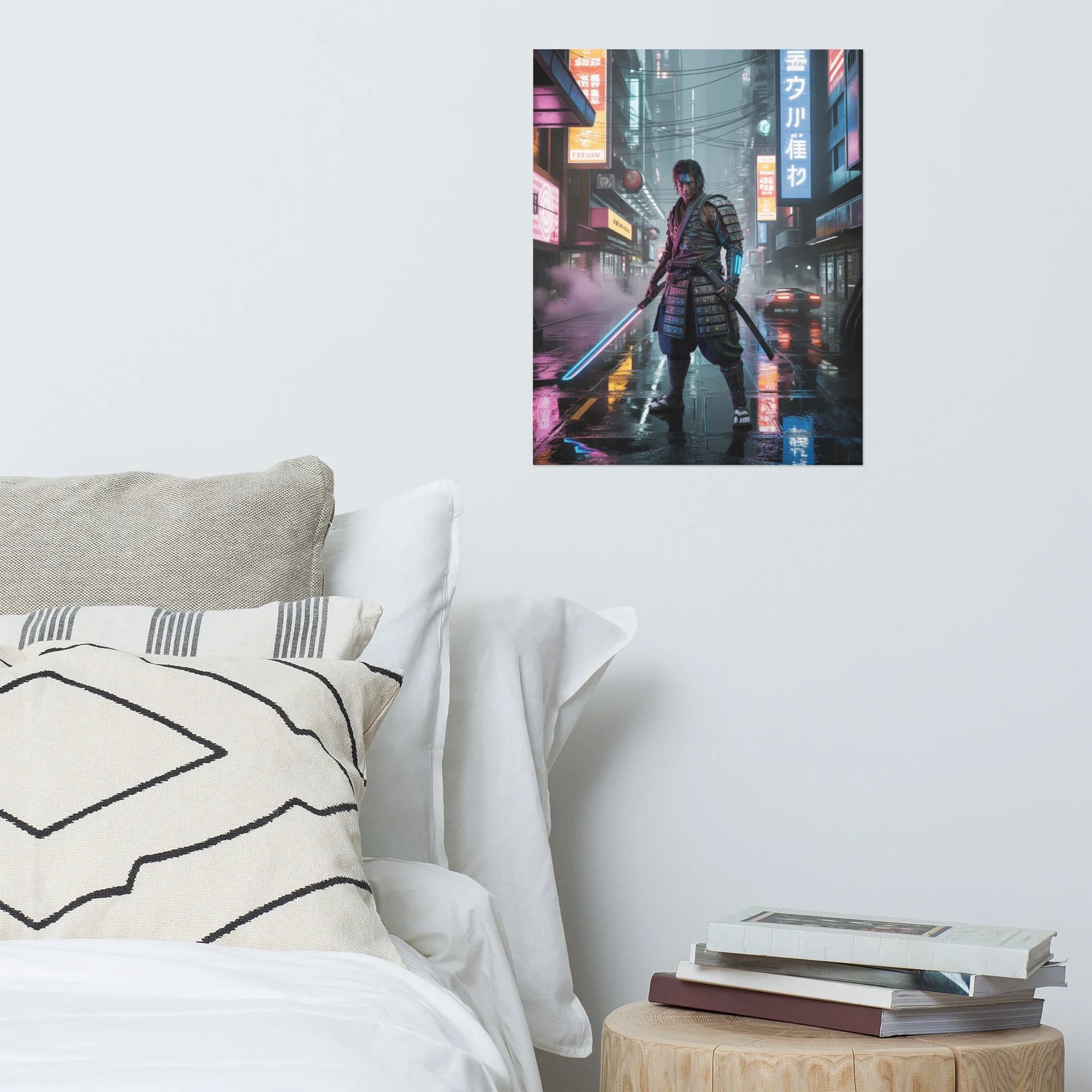 Cyber Samurai in Neon City – Futuristic Warrior Gaming Art Print - RaZits