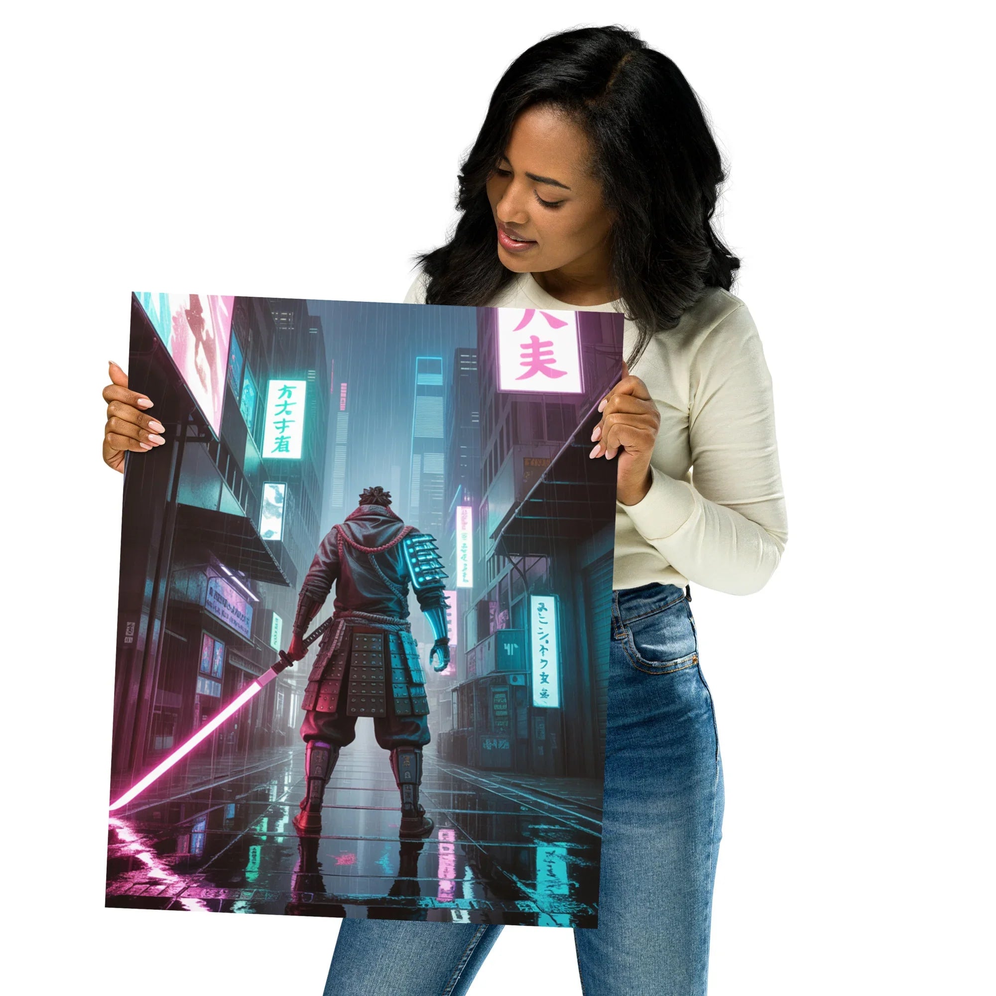 Cyber Samurai – Neon Katana Futuristic Warrior Wall Art - RaZits