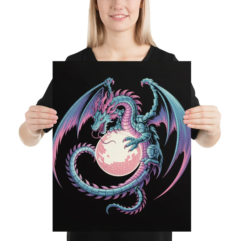 Cyber Dragon – Neon Pixel Fantasy Gaming Poster - RaZits