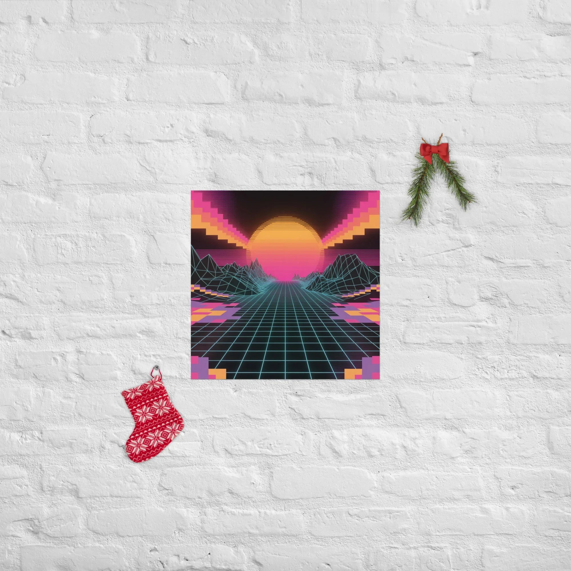 Neon Horizon – Retro Futurism Grid Sunset Gaming Poster - RaZits