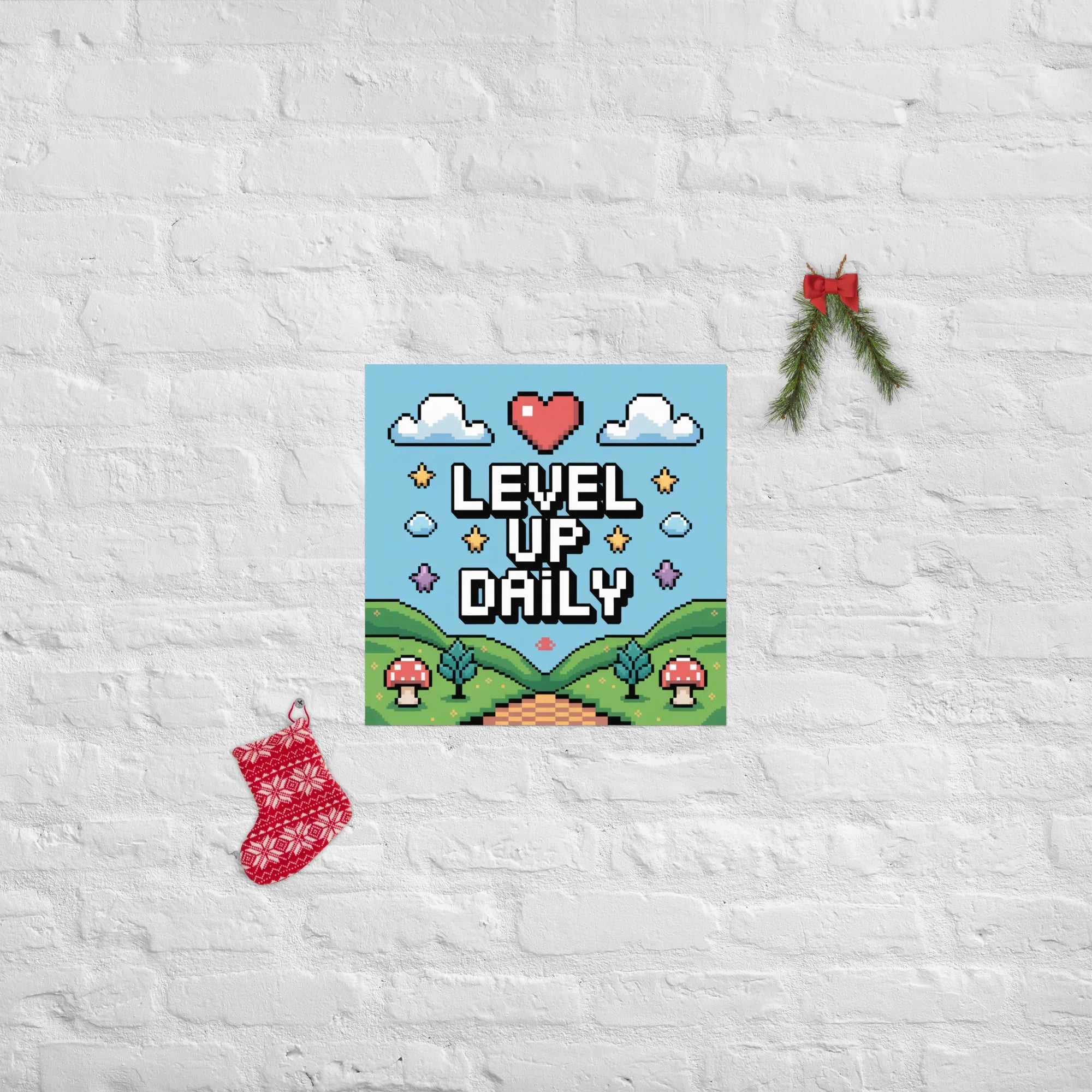 Level Up Daily – Pixel Art Motivational Gaming Poster for Retro Lovers - RaZits