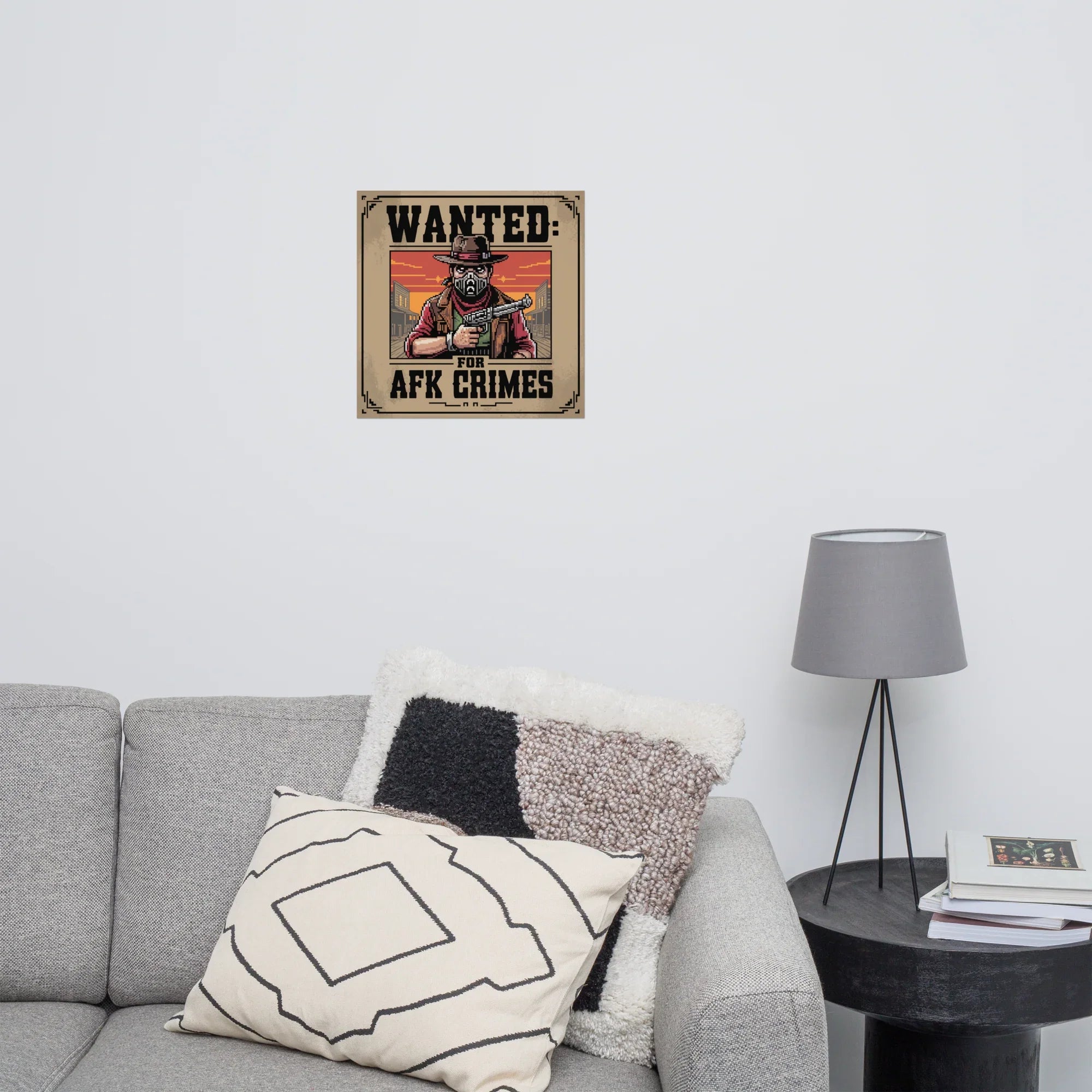AFK Crimes Wanted Poster – Pixel Cowboy Gamer Art Print - RaZits