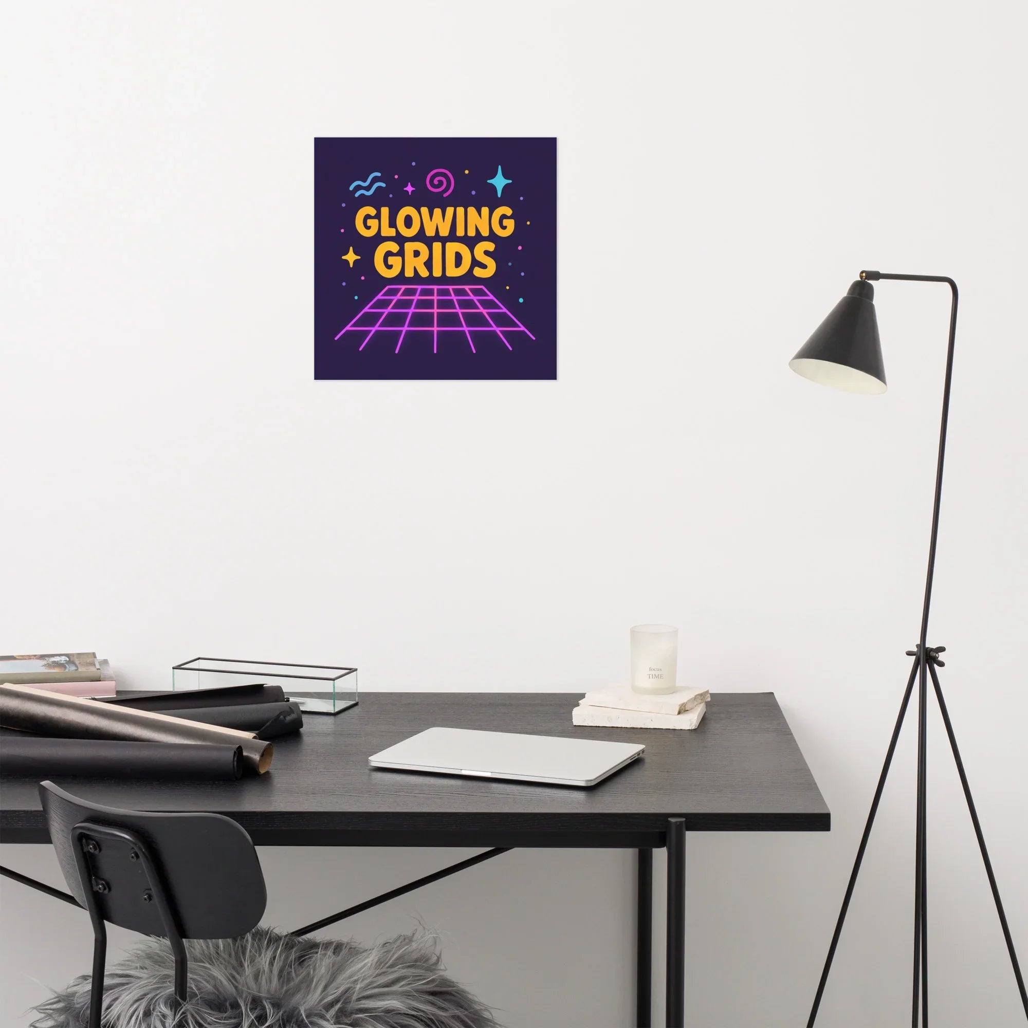 Glowing Grids Poster – Retro Neon Music Matrix Art - RaZits