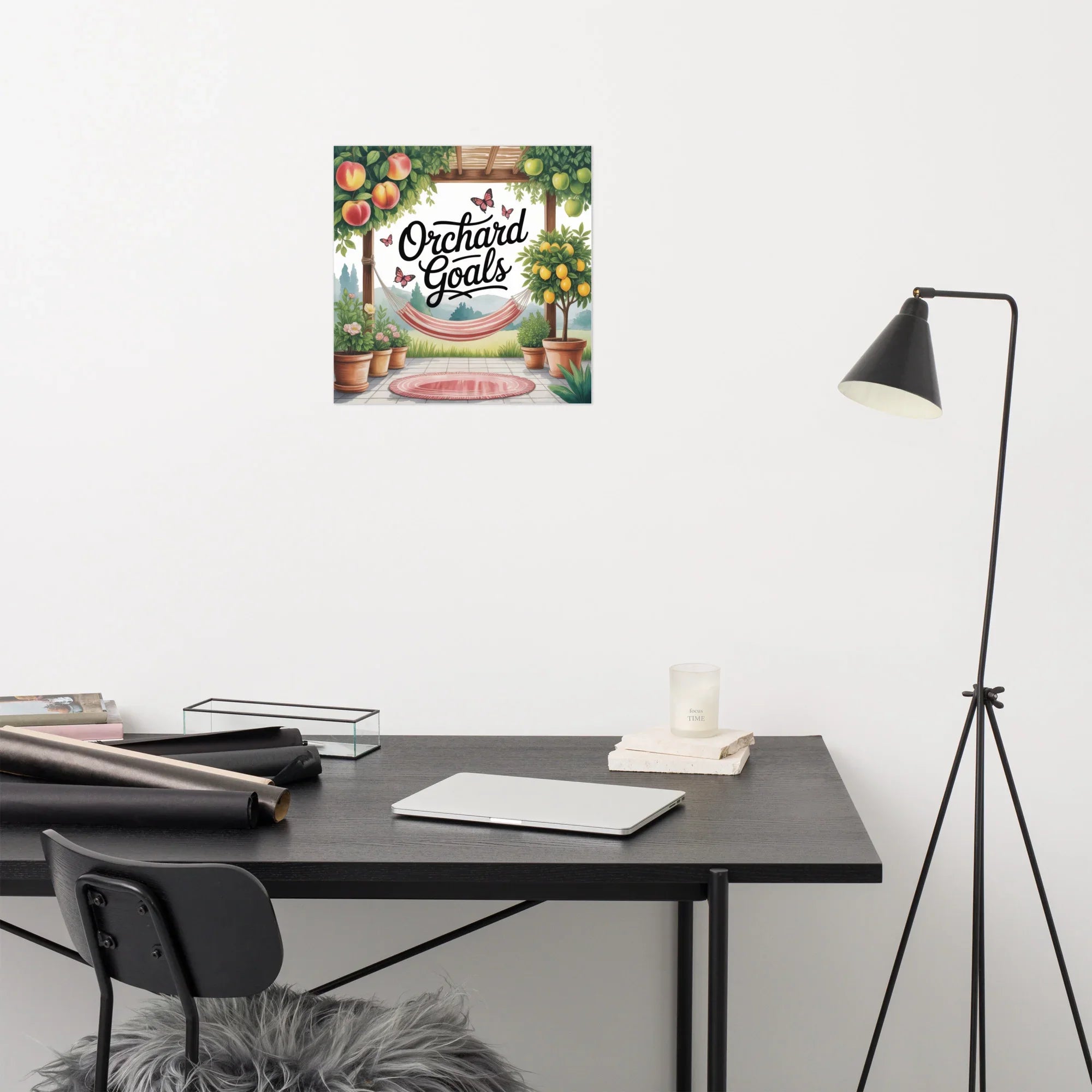 Cozy Orchard Patio Art Print – Fruit Tree Garden Illustration - RaZits