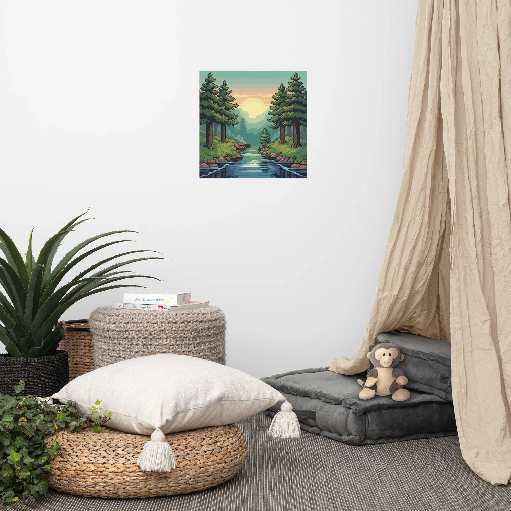 Pixel Art Forest Landscape – Retro Gaming Wall Art for Gamer Rooms - RaZits