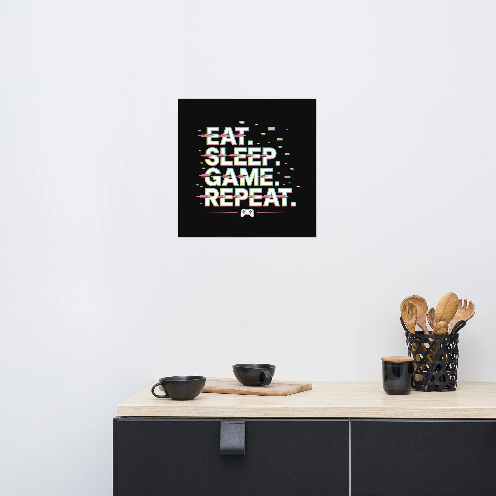 Eat Sleep Game Repeat – Glitch Gamer Lifestyle Wall Art - RaZits
