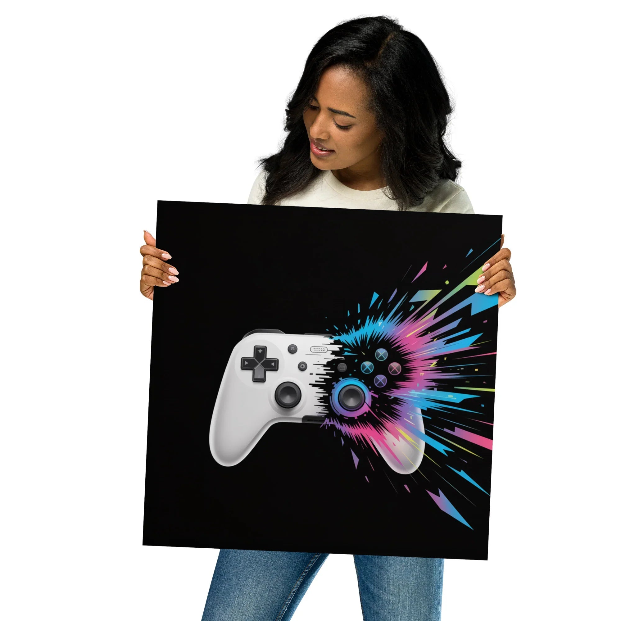 Gaming Controller Wall Art – Futuristic Digital Gamer Poster with Neon Explosion Design - RaZits