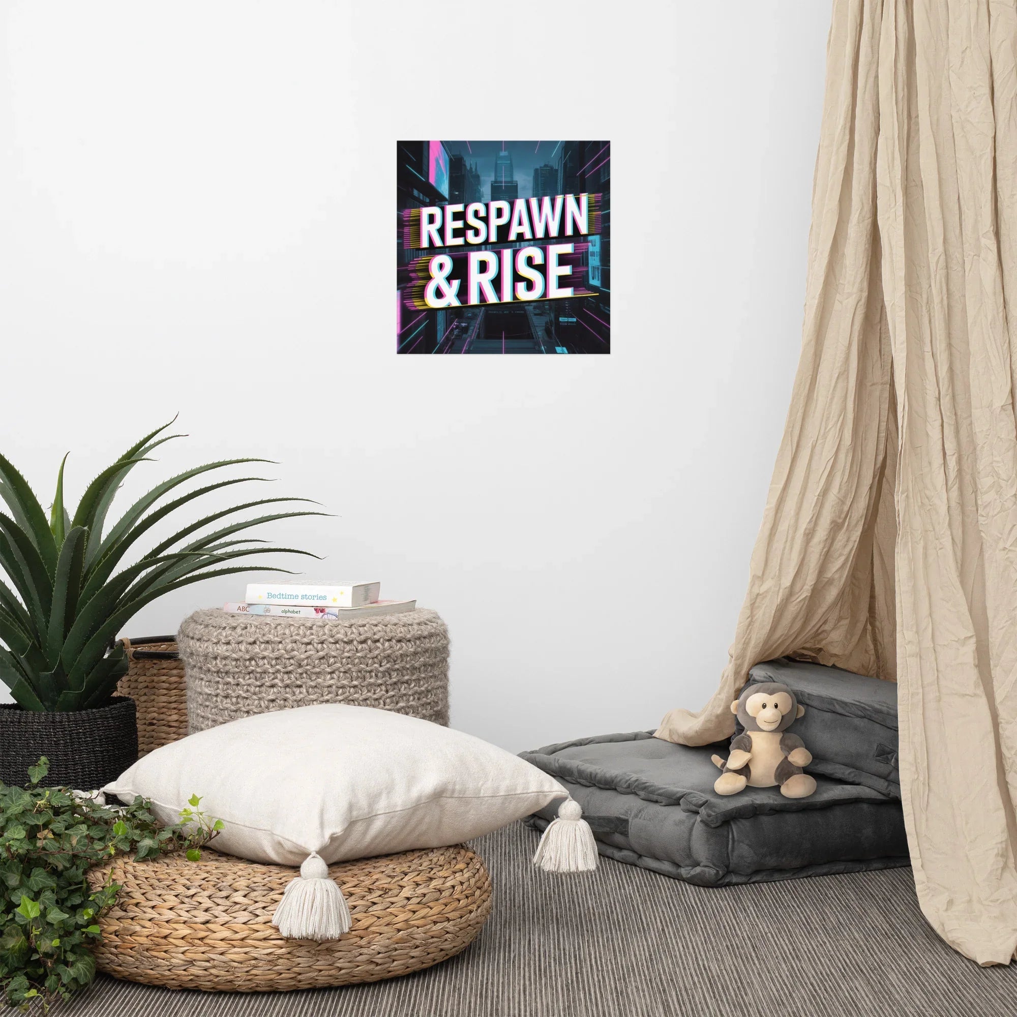 Respawn & Rise – Motivational Cyberpunk Gaming Wall Art for Gamers and Streamers - RaZits