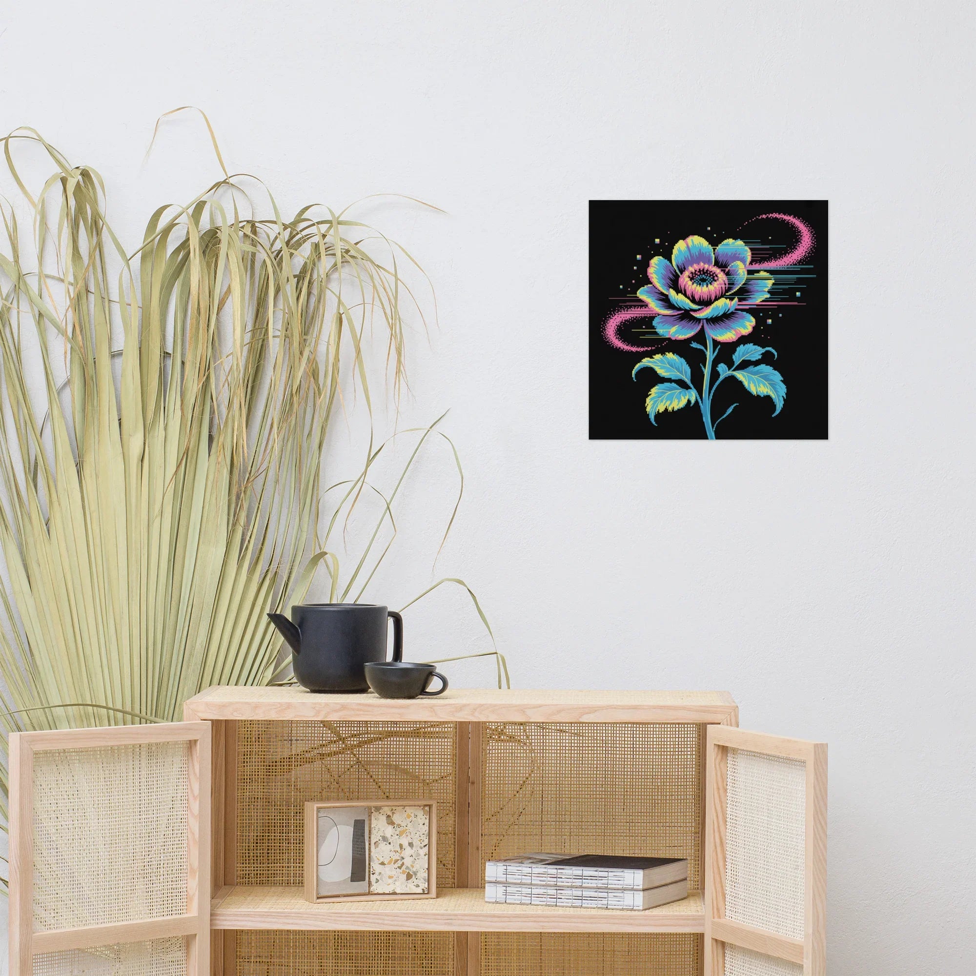 Cyber Bloom Pixel Flower Poster – Neon Floral Art for Gaming Setups - RaZits