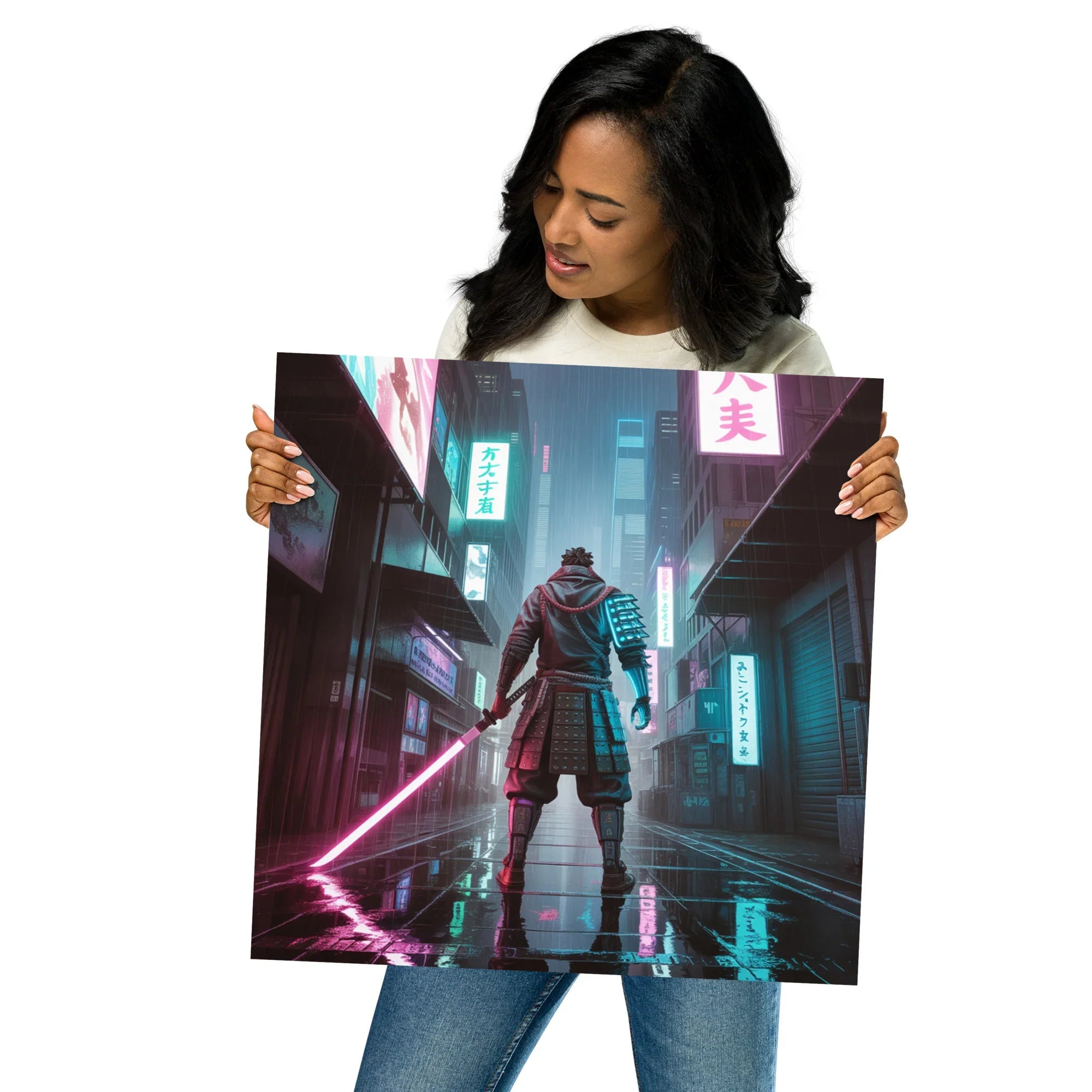 Cyber Samurai – Neon Katana Futuristic Warrior Wall Art - RaZits