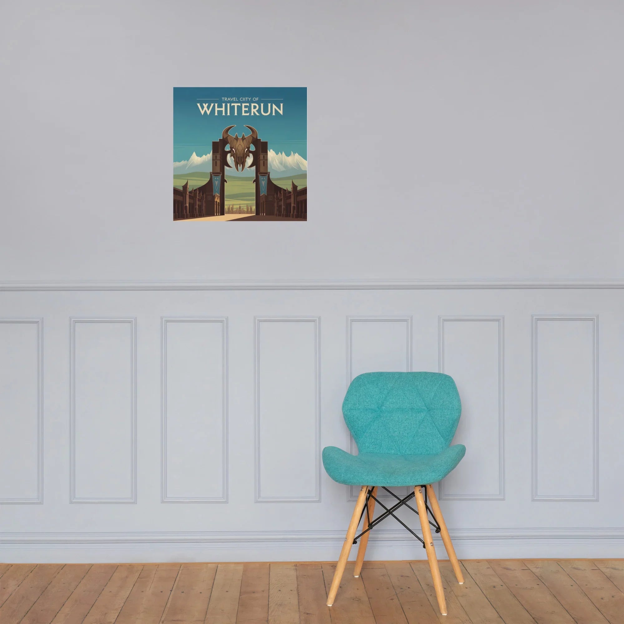 Fantasy Nordic City Travel Poster – Epic Medieval Kingdom Wall Art with Dragon Emblem Design - RaZits