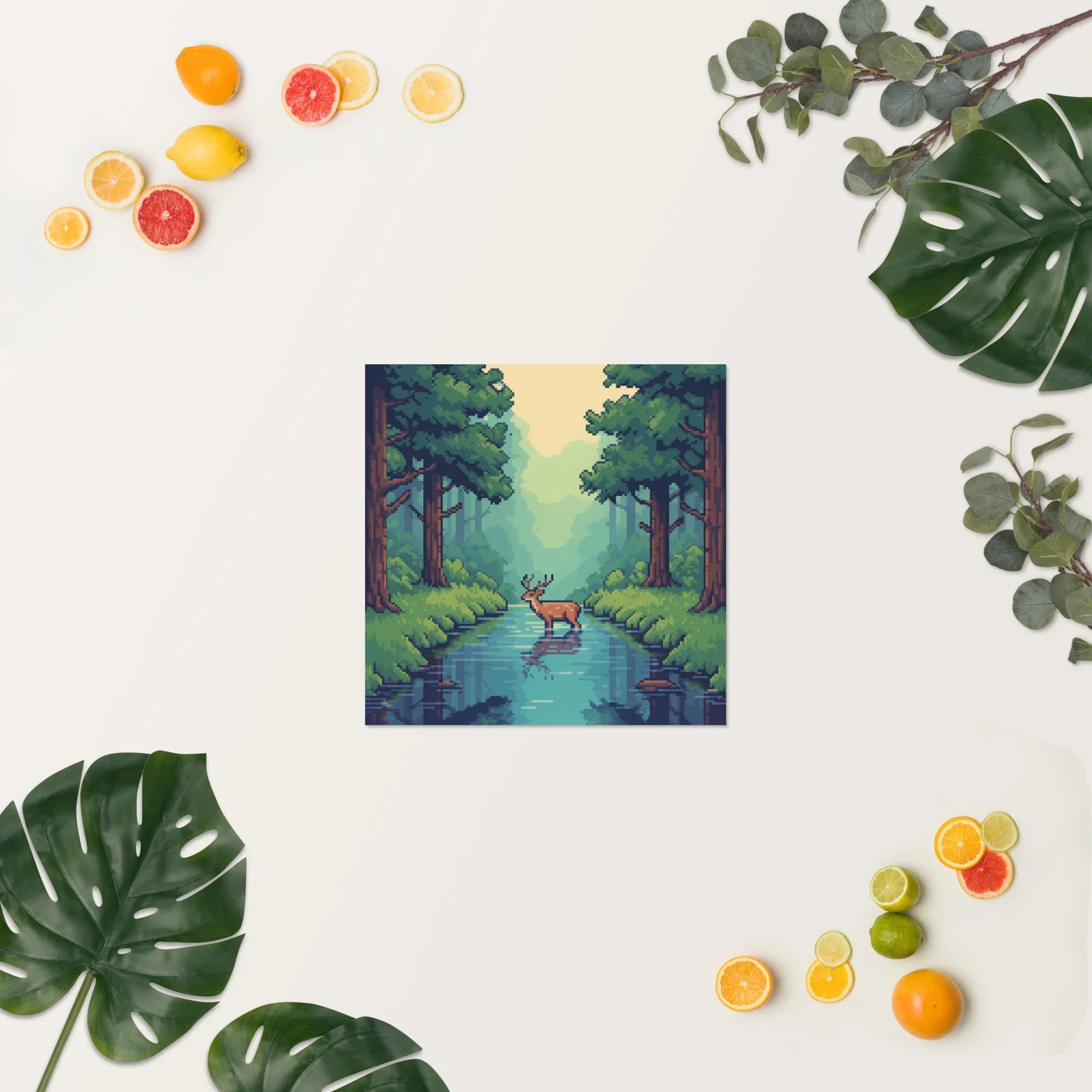 Pixel Forest Serenity – Retro Deer in Nature Gaming Art Print - RaZits