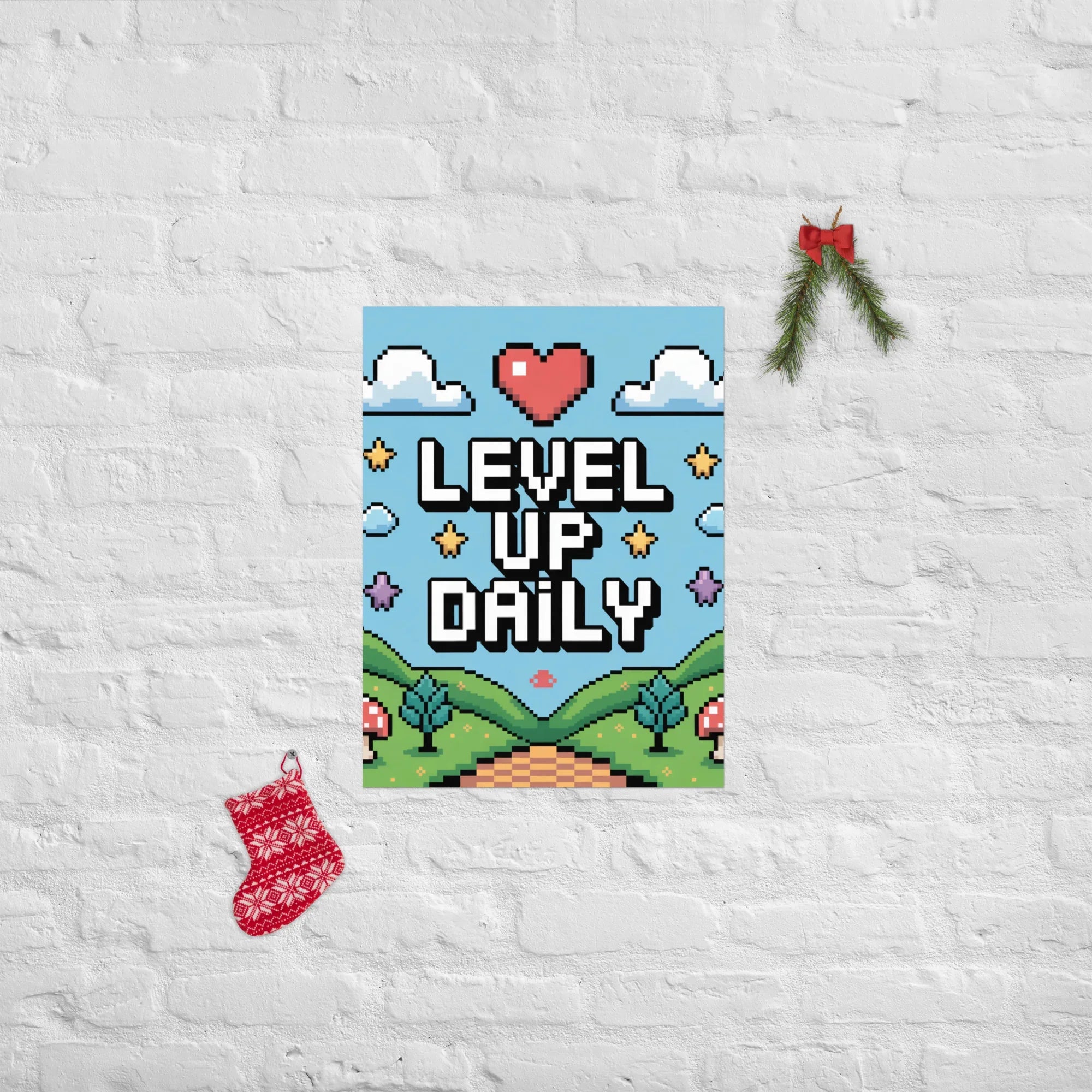 Level Up Daily – Pixel Art Motivational Gaming Poster for Retro Lovers - RaZits
