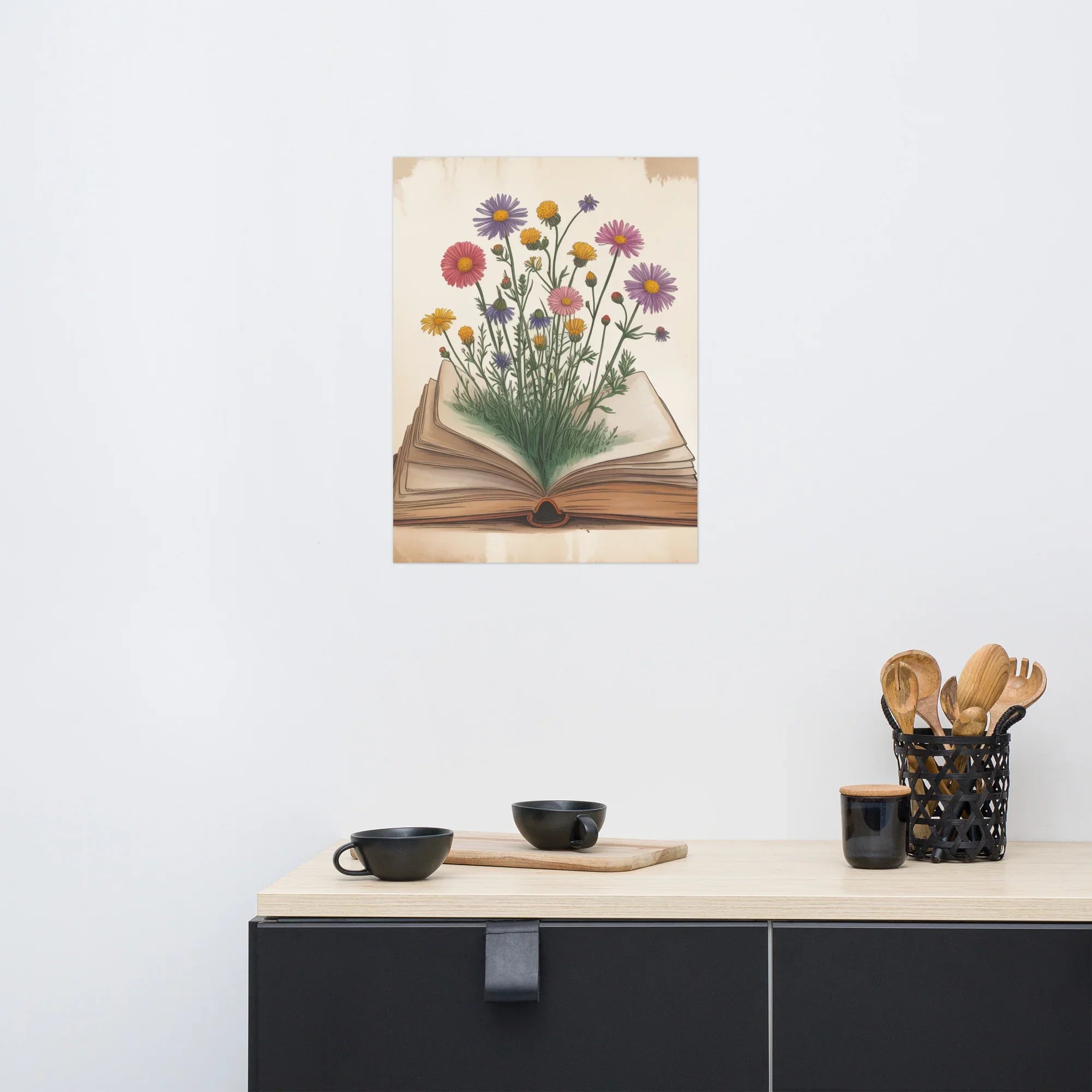 Floral Book Bloom Poster – Botanical Reading Wall Art - RaZits