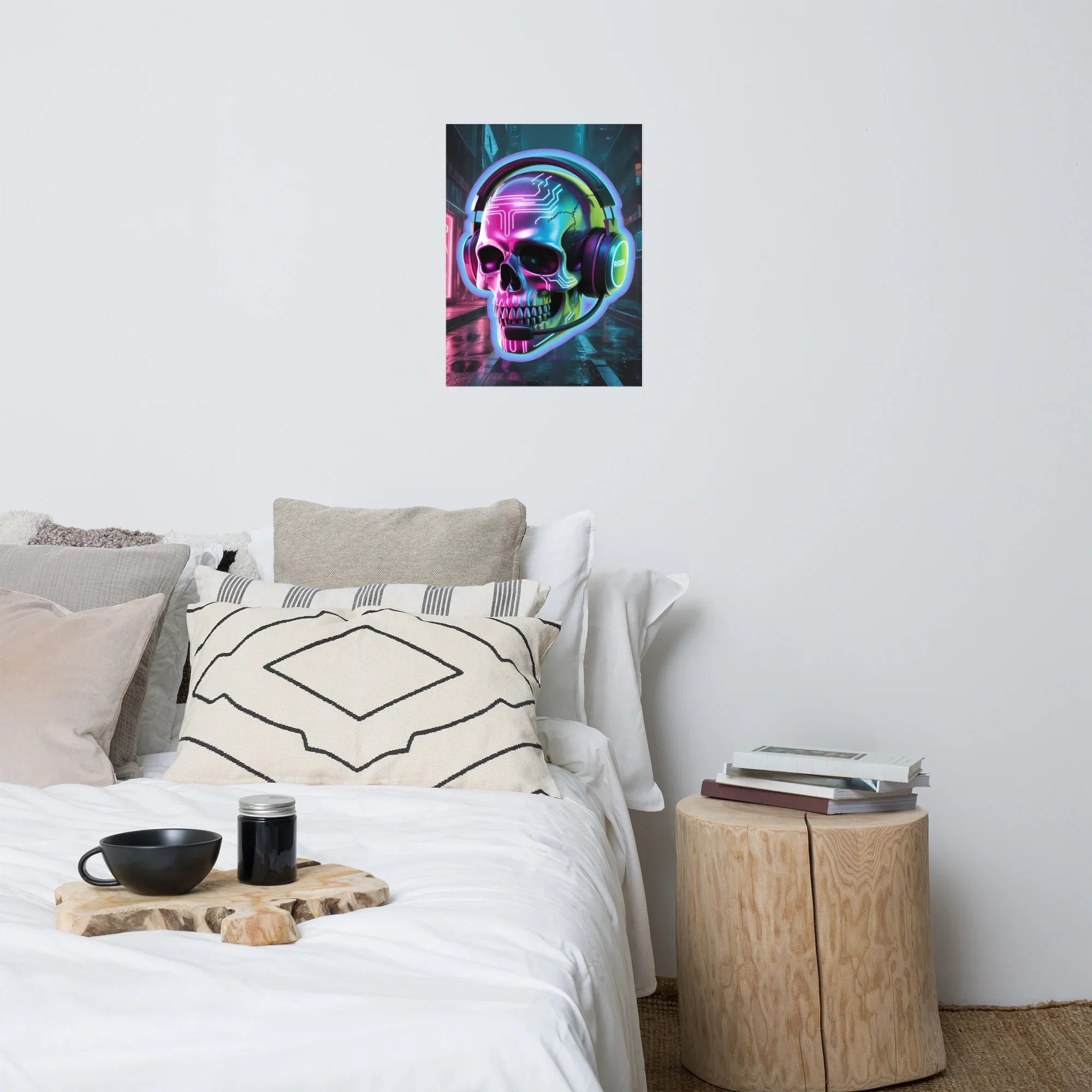 Cyberpunk Skull RGB Gamer Art – Futuristic Neon Wall Decor for Esports Rooms - RaZits