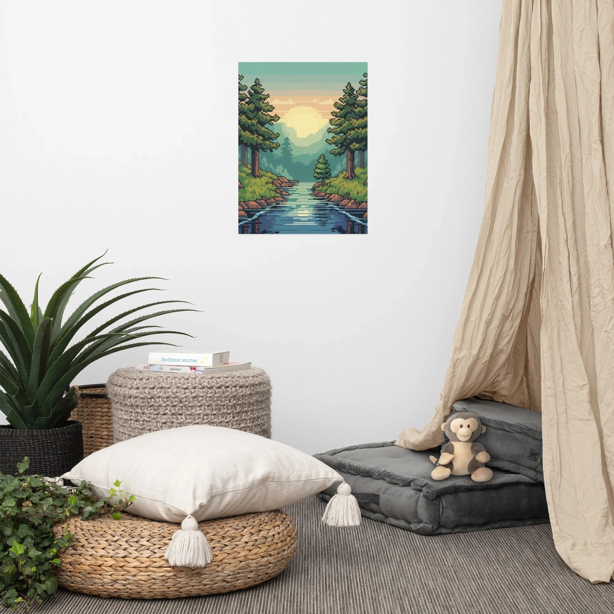 Pixel Art Forest Landscape – Retro Gaming Wall Art for Gamer Rooms - RaZits