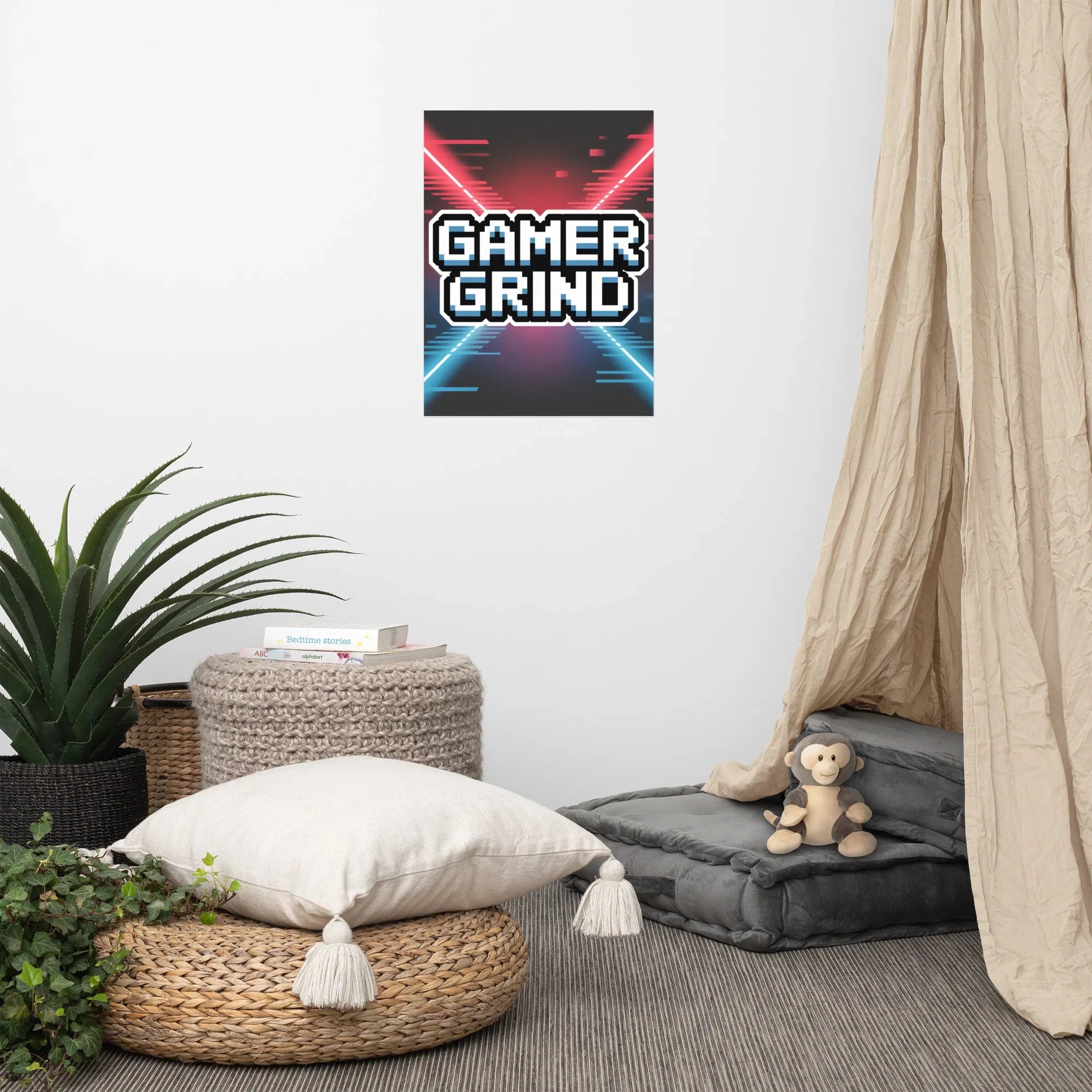 Gamer Grind – Neon Pixel Motivational Gaming Wall Art - RaZits