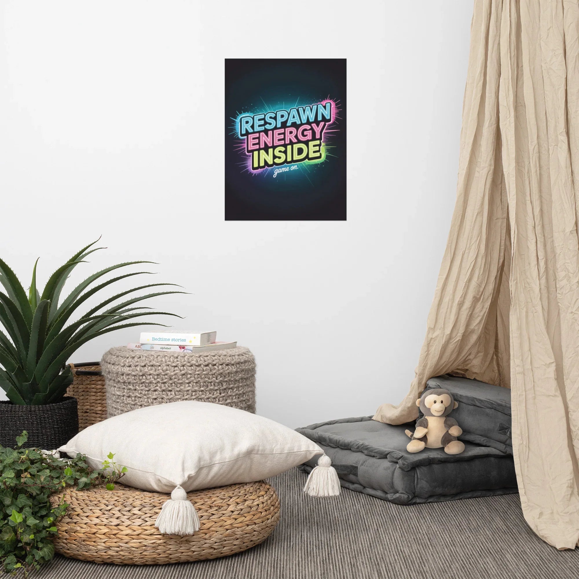 Respawn Energy Inside – Neon Gamer Motivation Wall Art - RaZits