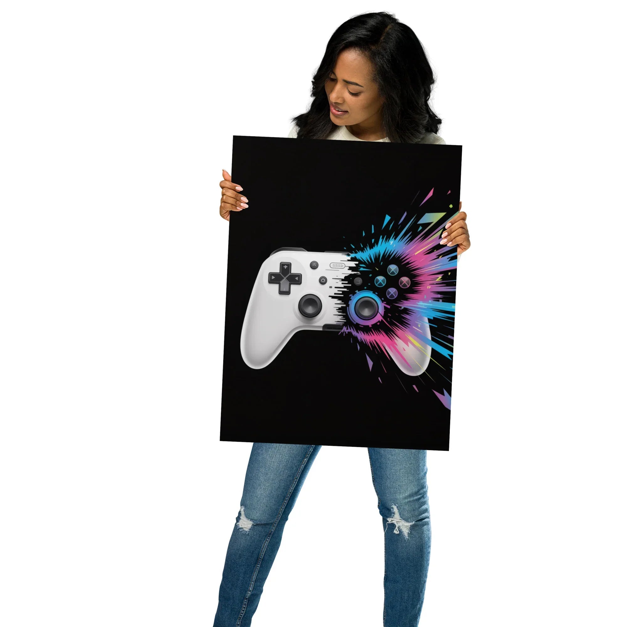Gaming Controller Wall Art – Futuristic Digital Gamer Poster with Neon Explosion Design - RaZits