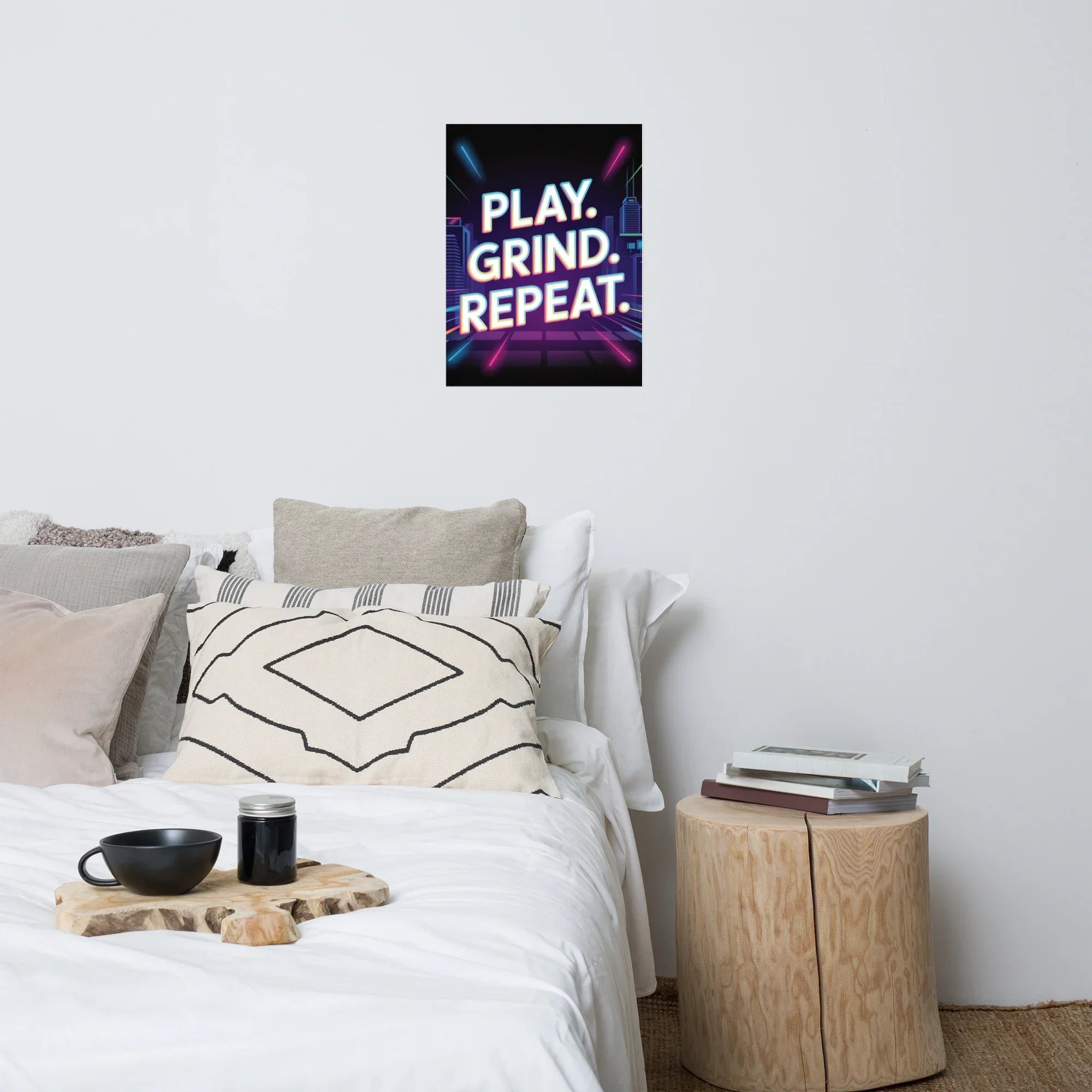 Play Grind Repeat Neon Gaming Wall Art – Motivational Gamer Room Decor - RaZits