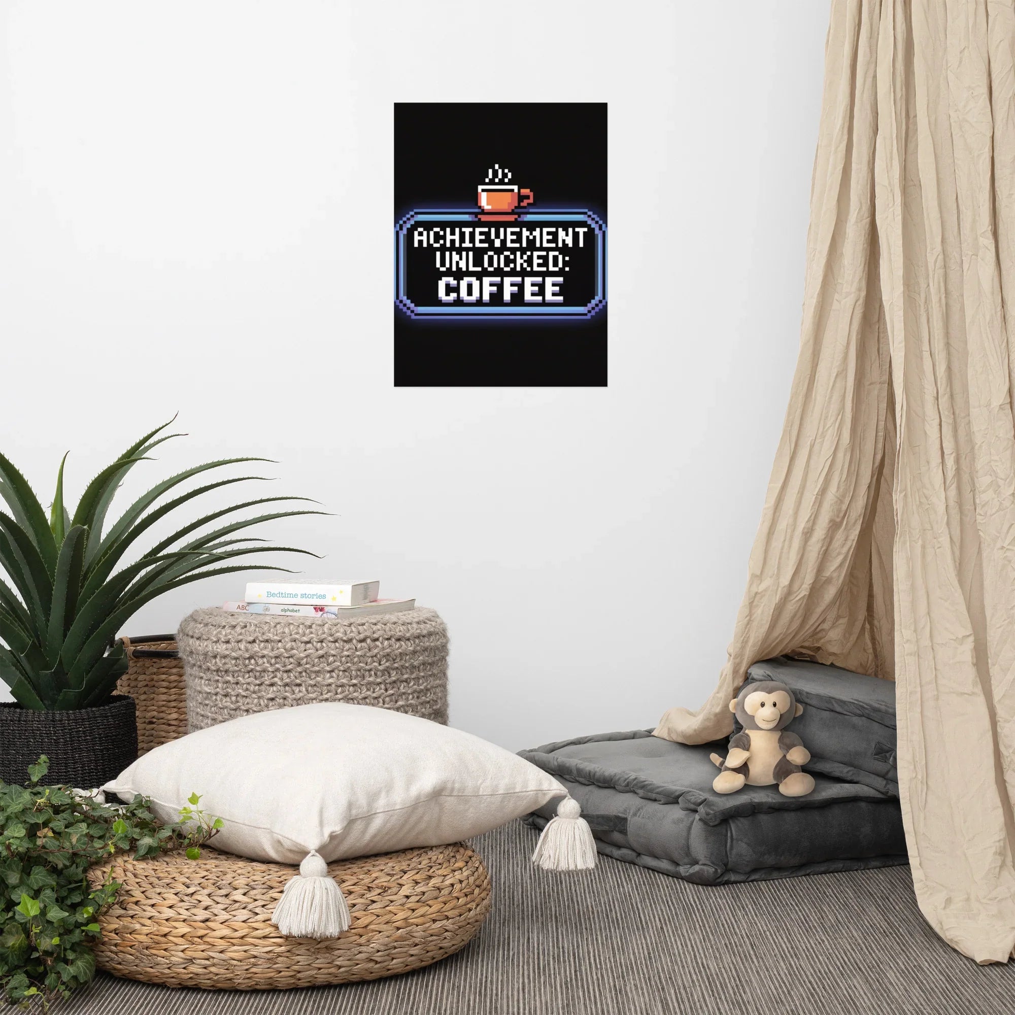 Achievement Unlocked: Coffee - Retro Pixel Art Gamer Poster - RaZits