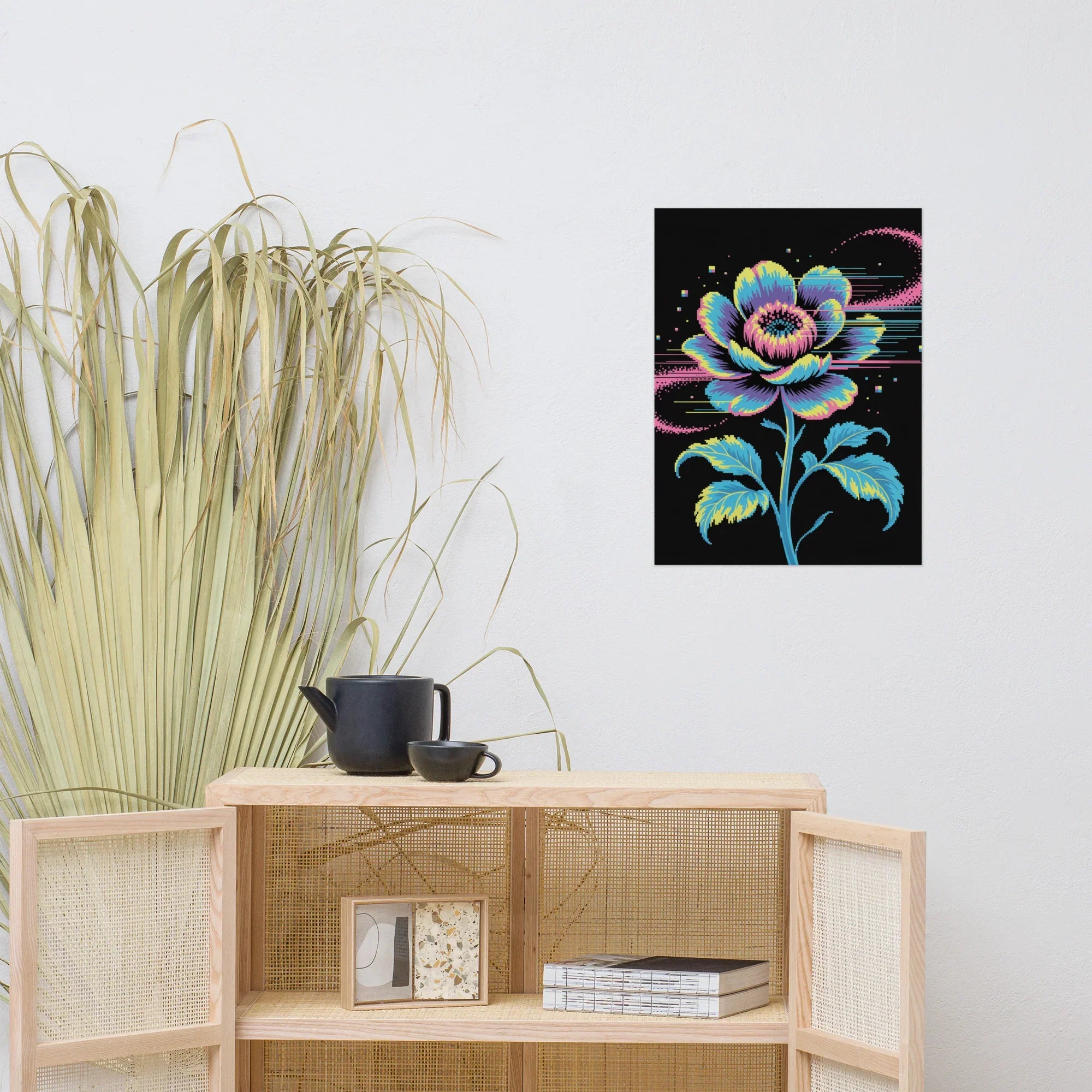 Cyber Bloom Pixel Flower Poster – Neon Floral Art for Gaming Setups - RaZits
