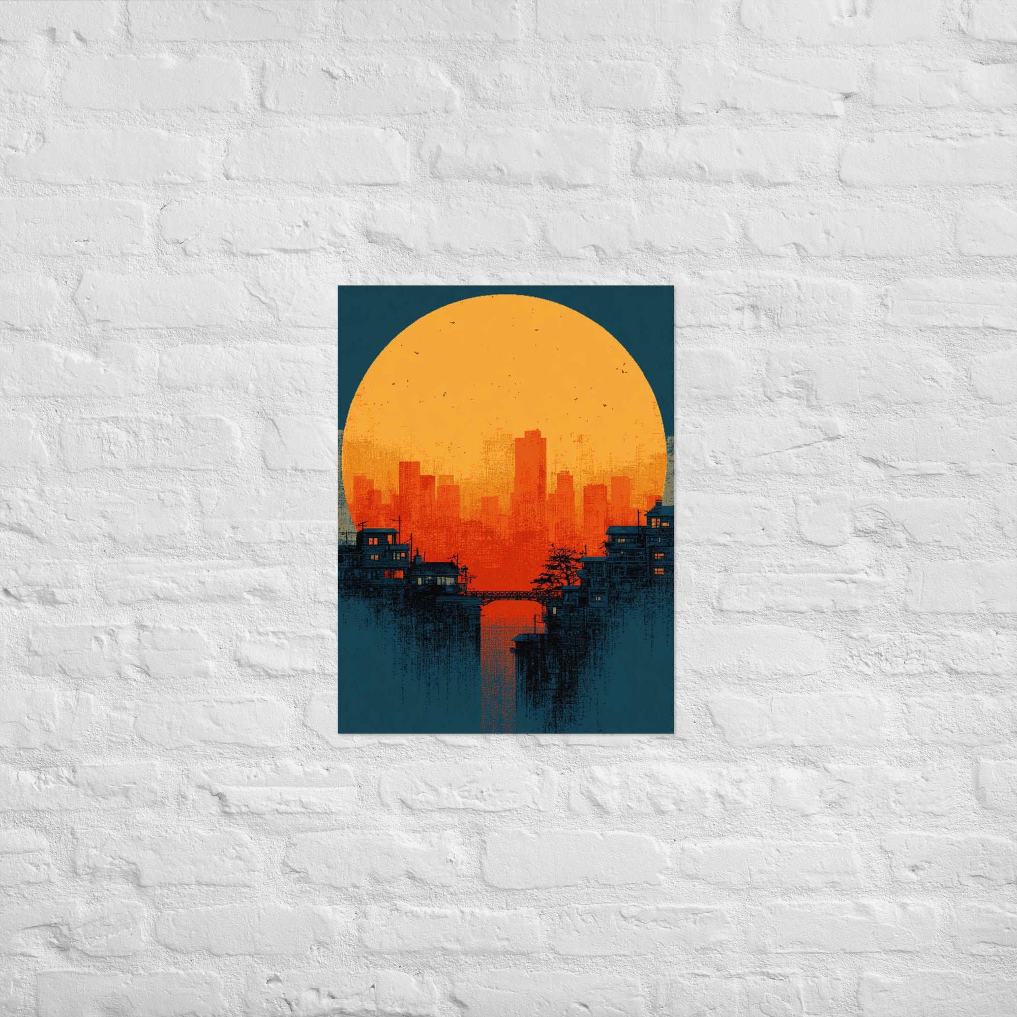 Pixel art Dithered Sunset gaming poster on Enhanced Matte Paper