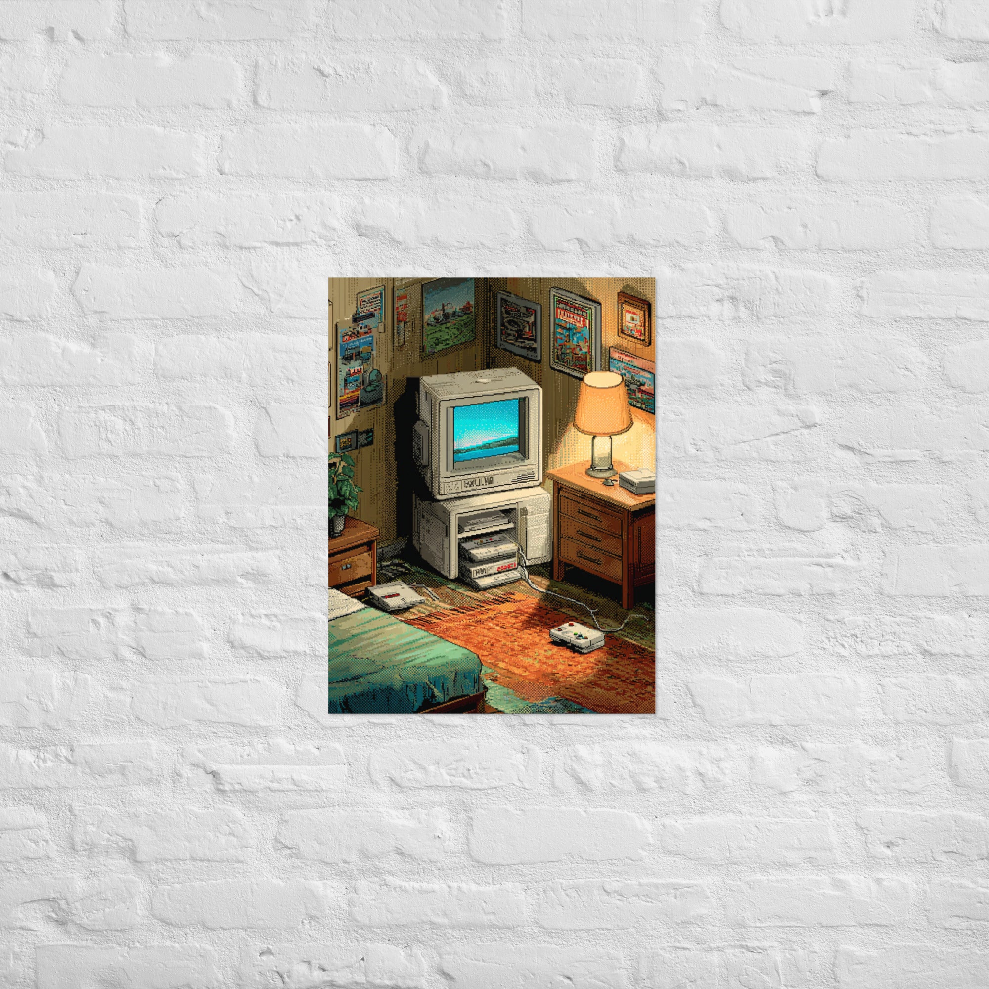 Pixel gaming Corner of the Room isometric poster on Enhanced Matte Paper