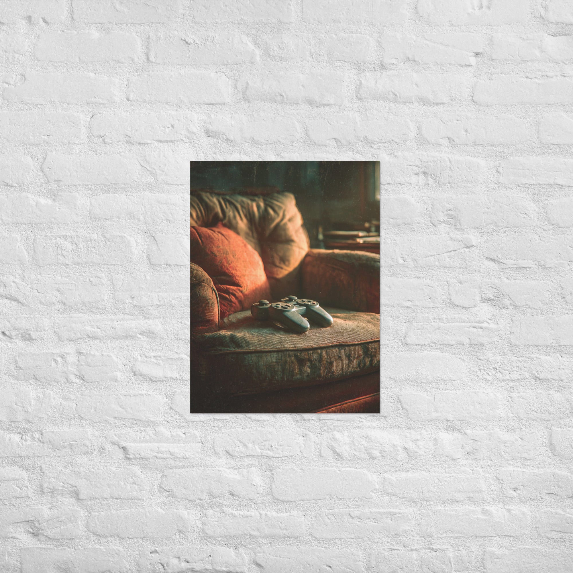 Retro couch gaming The Good Seat poster on Enhanced Matte Paper