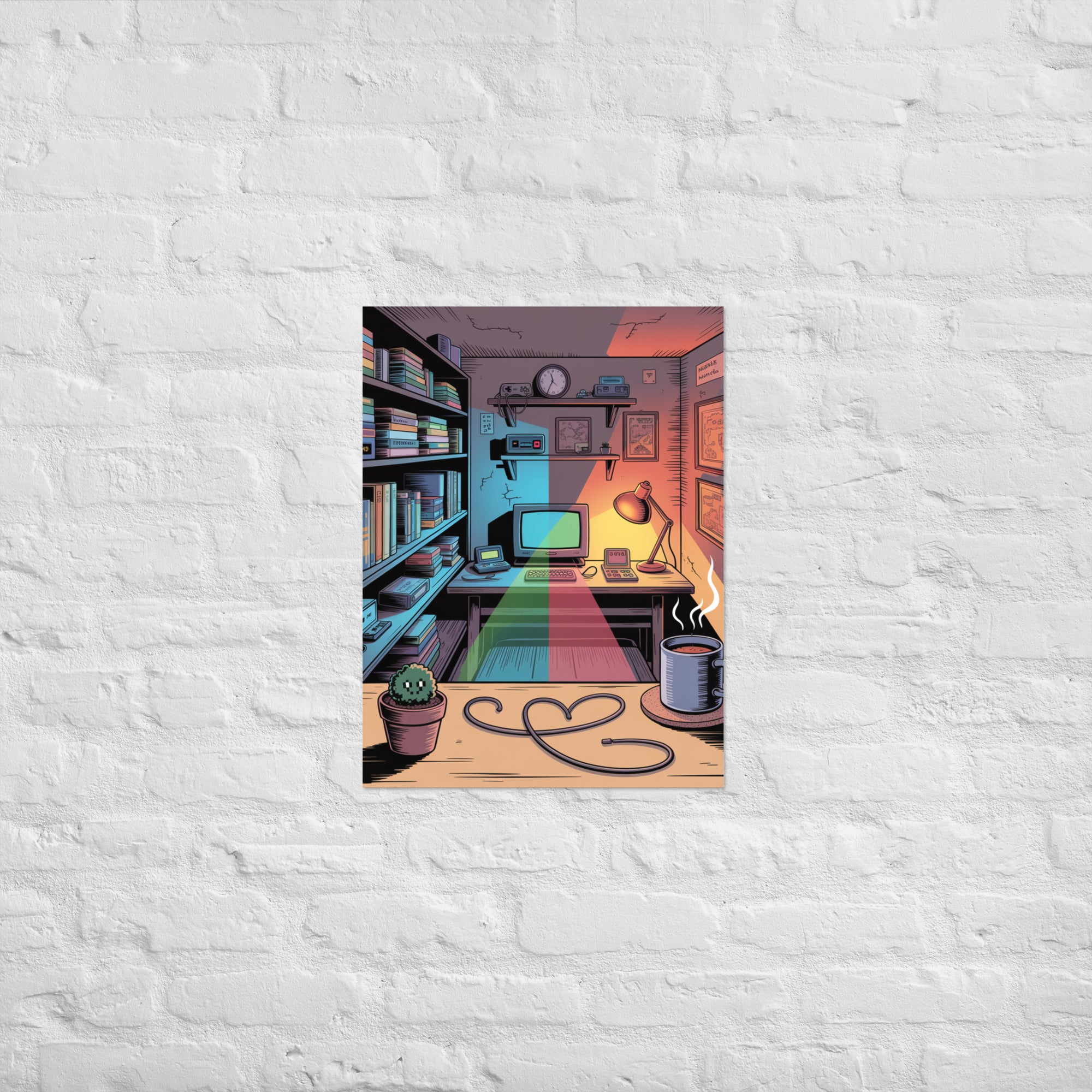Retro gaming room shrine at midnight poster on Enhanced Matte Paper
