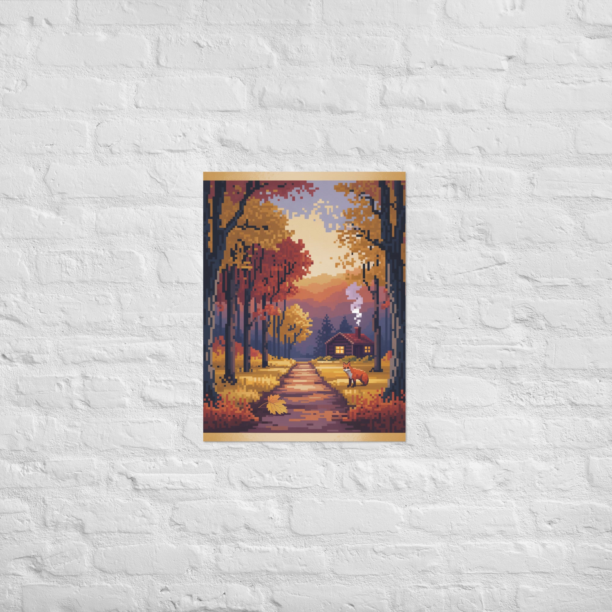 Pixel art 8-bit autumn landscape poster on Enhanced Matte Paper