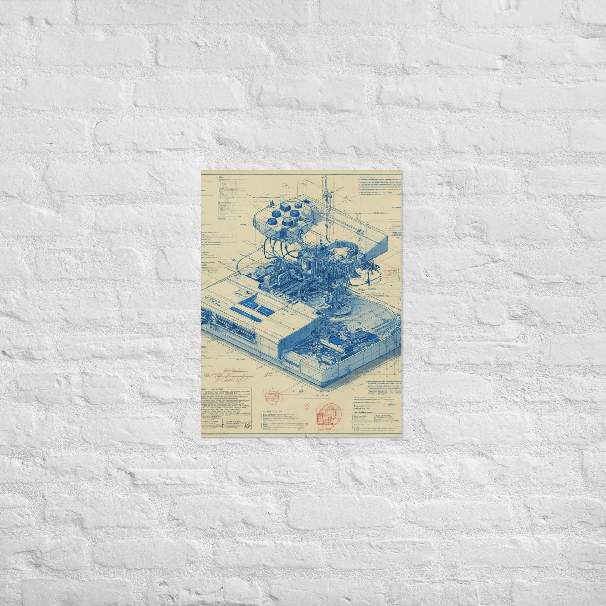 Retro console blueprint architect poster on Enhanced Matte Paper