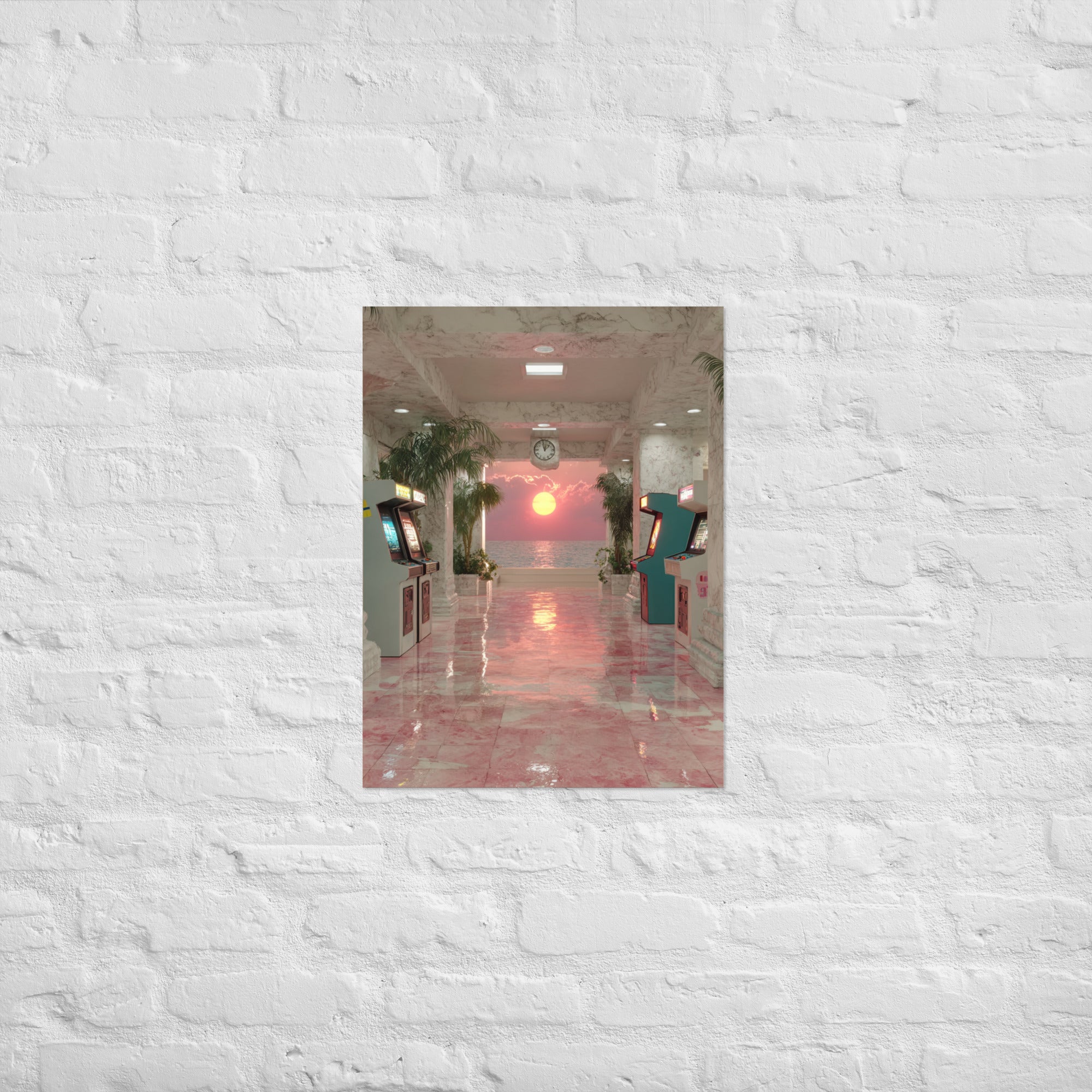 Vaporwave mall arcade gaming poster on Enhanced Matte Paper