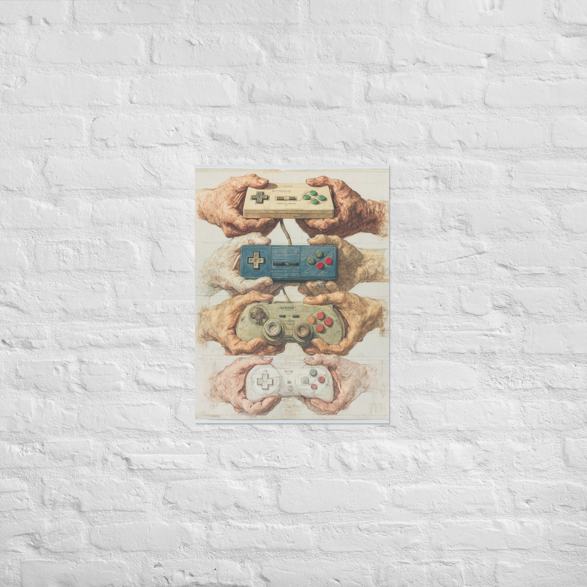 Controller evolution gaming poster showing vintage to modern controllers in a chronological lineup on Enhanced Matte Paper