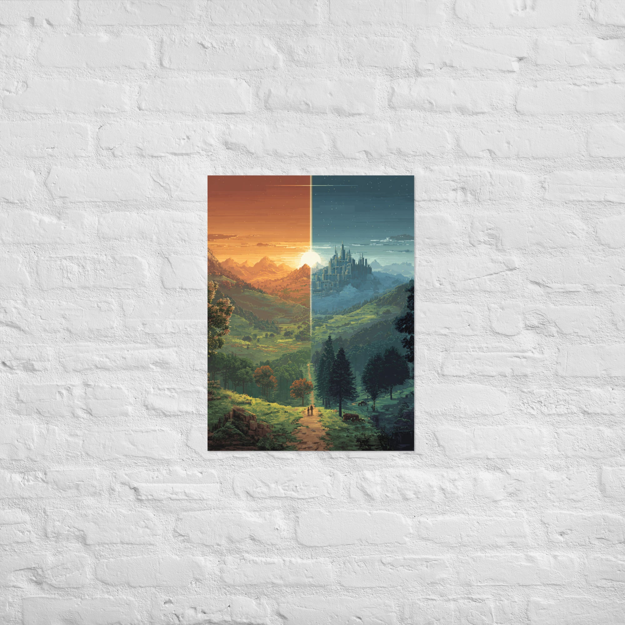 Couch co-op gaming poster showing split-screen multiplayer scene on Enhanced Matte Paper