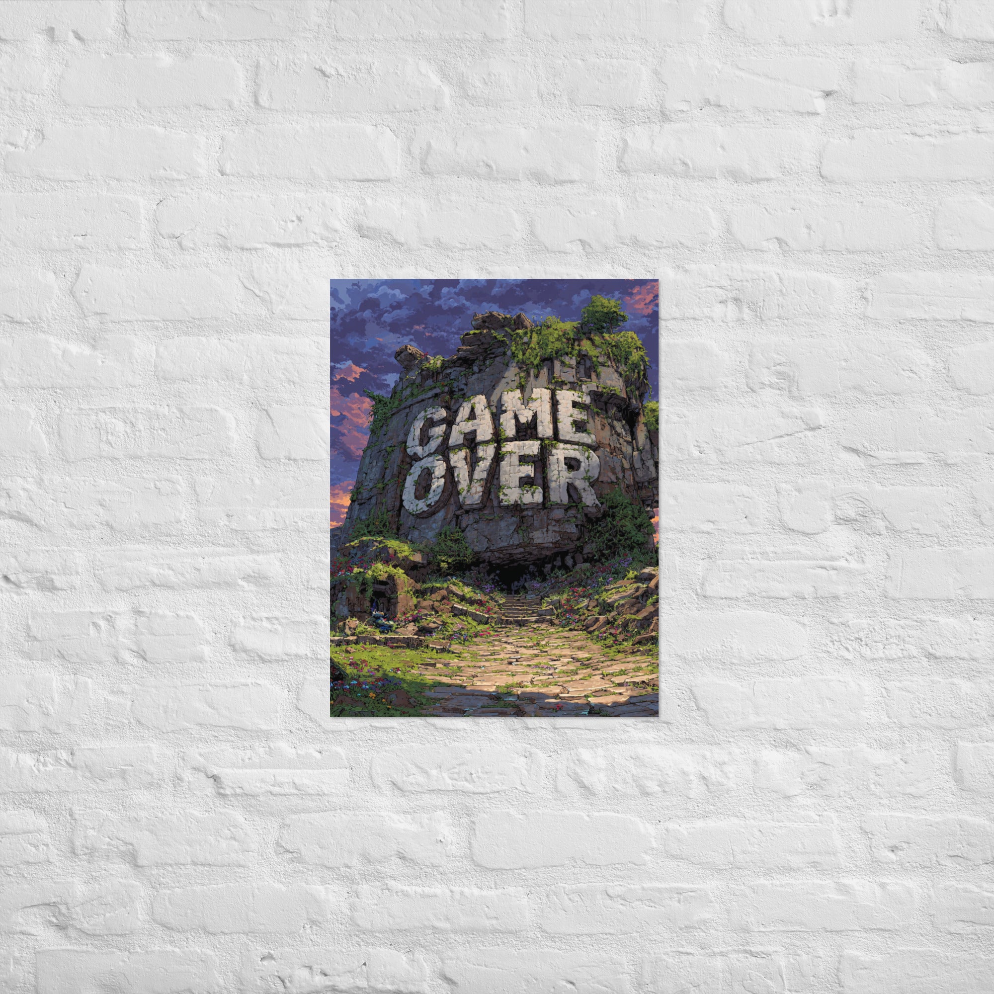 Game Over Screen gaming poster with minimalist arcade typography on Enhanced Matte Paper