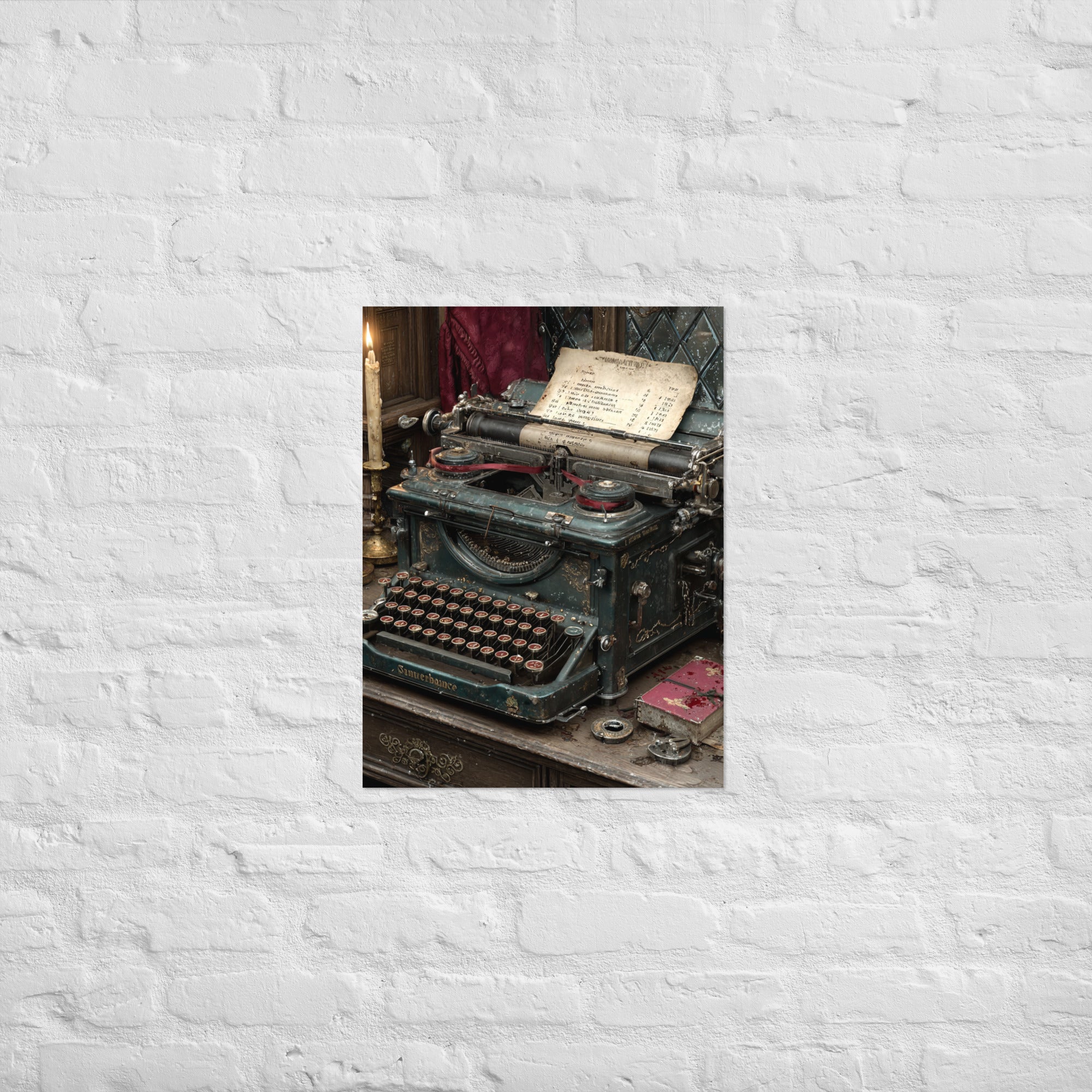 Save room typewriter gaming poster with ink ribbon survival horror still life on Enhanced Matte Paper
