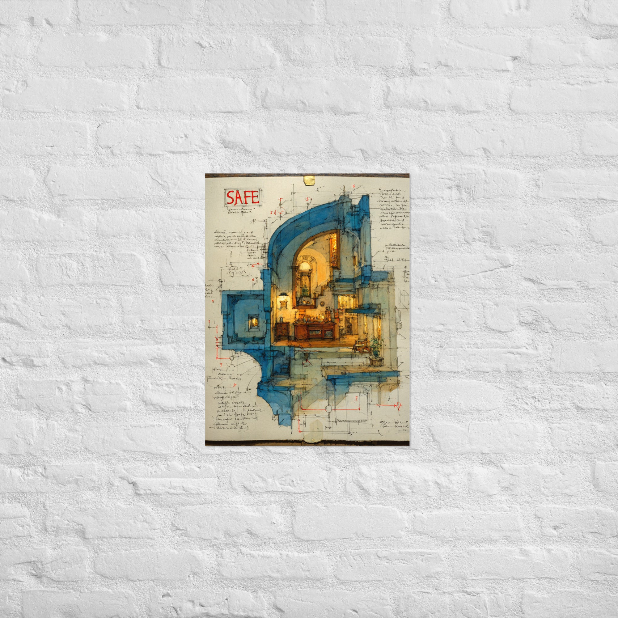 Save room blueprint gaming poster showing survival horror floor plan on Enhanced Matte Paper