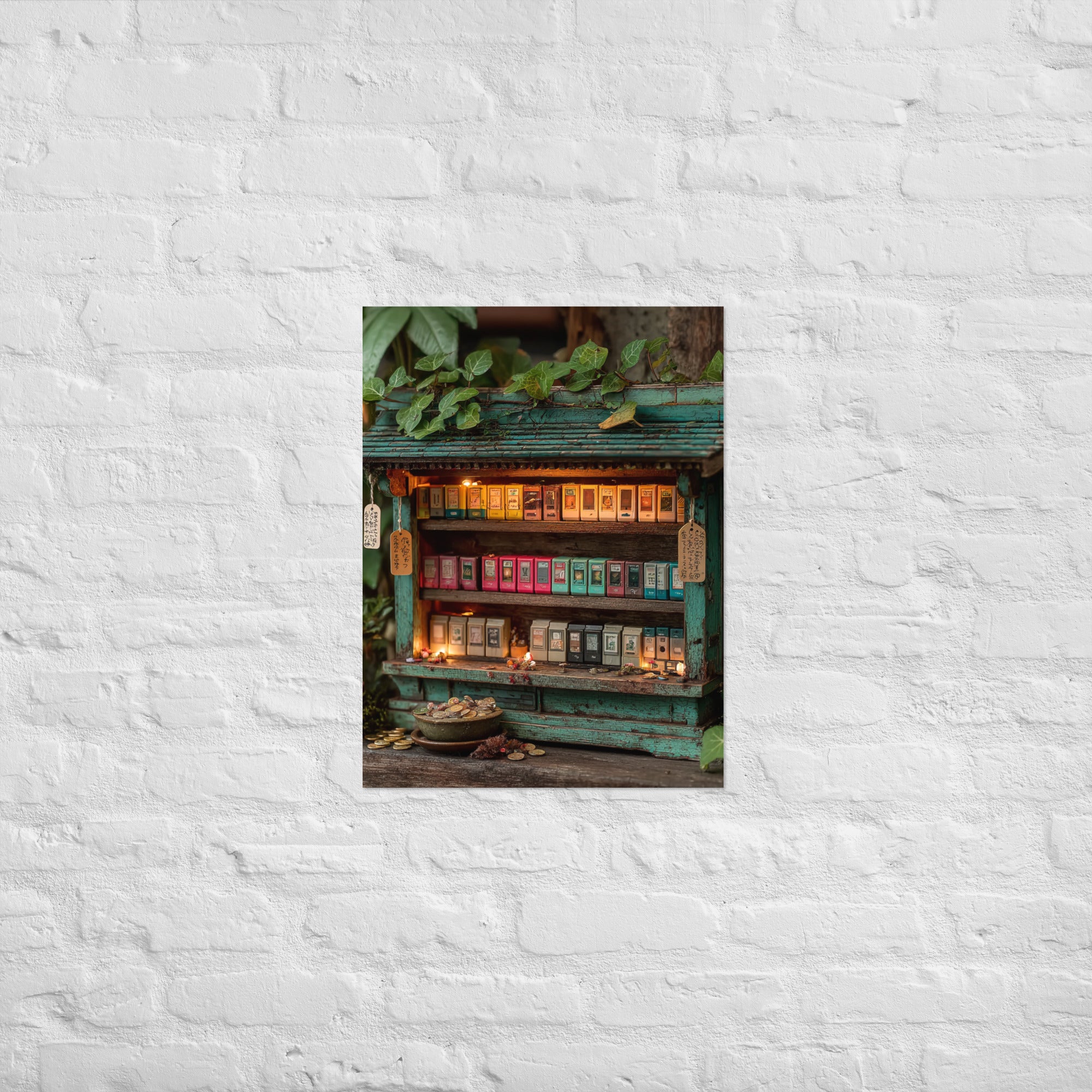 Cartridge shrine retro gaming poster with NES SNES Genesis cartridges stacked on Enhanced Matte Paper