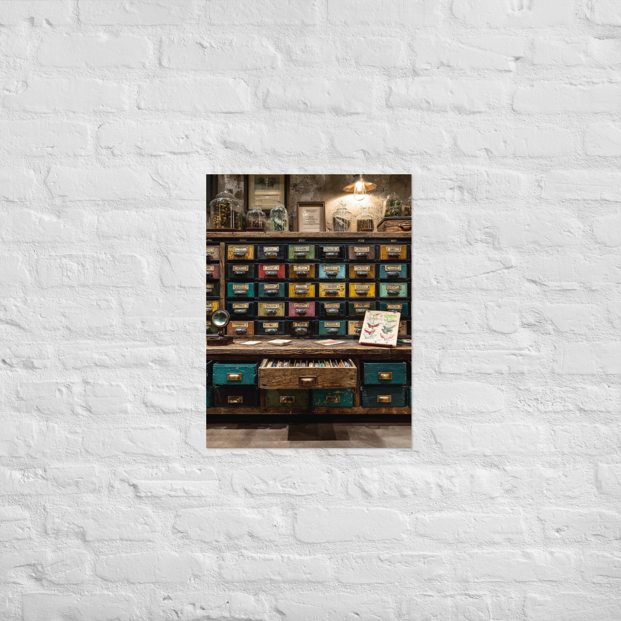 Premium retro gaming specimen cabinet poster with museum-style annotations on Enhanced Matte Paper