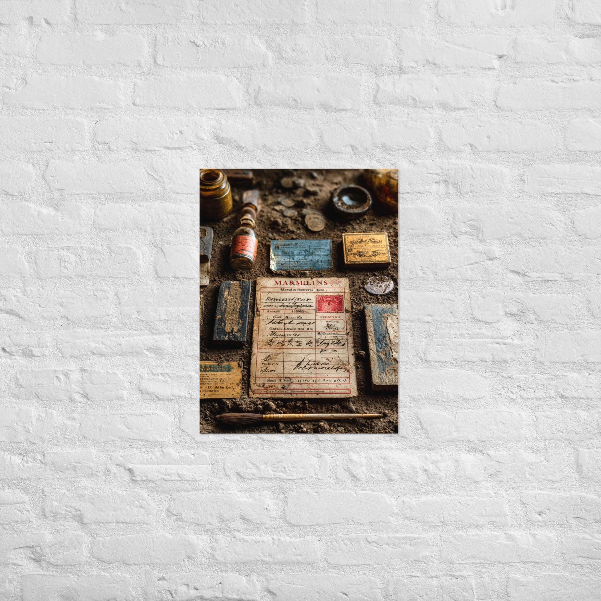 Premium arcade culture poster with arcade tokens still life on Enhanced Matte Paper