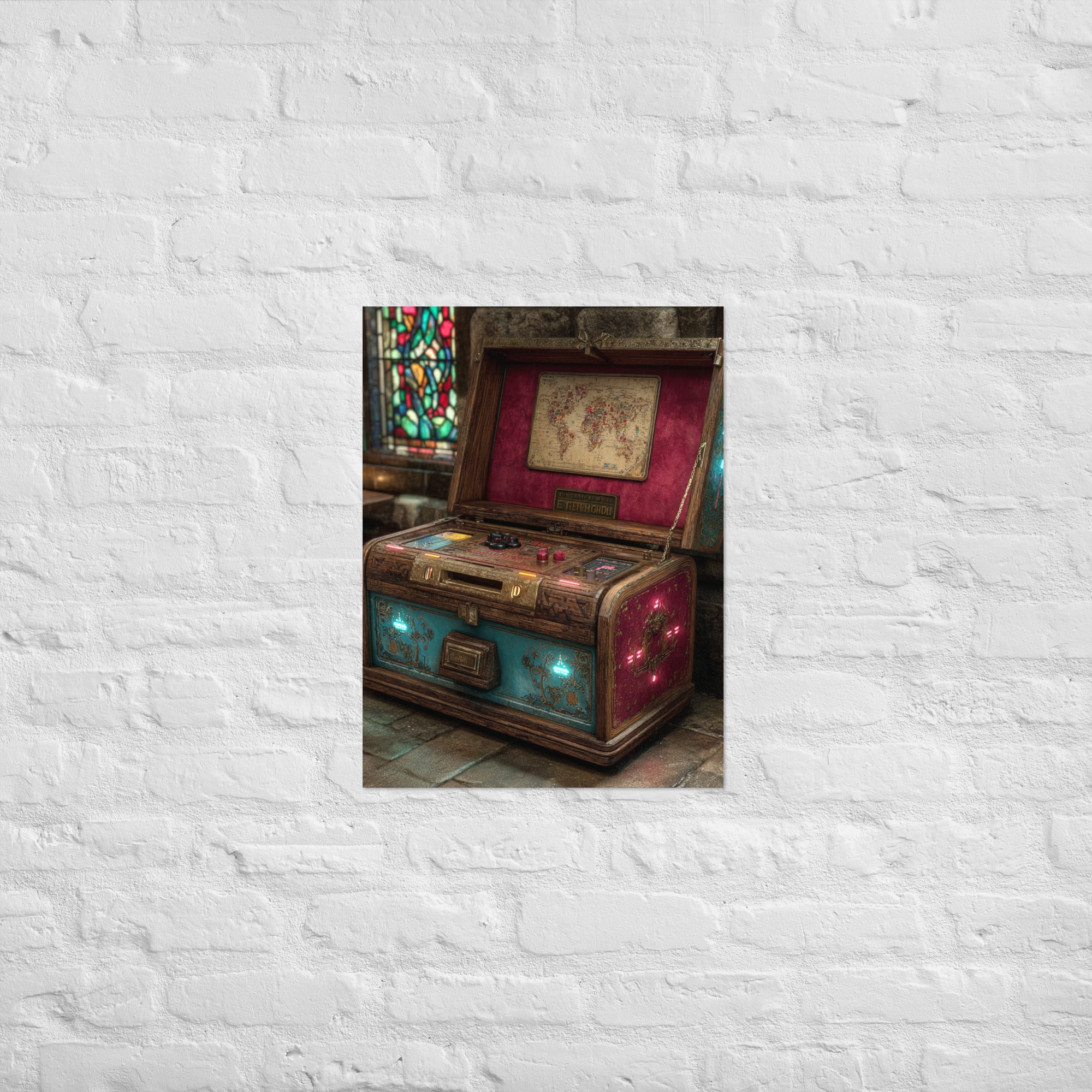 Premium arcade culture neon reliquary poster on Enhanced Matte Paper