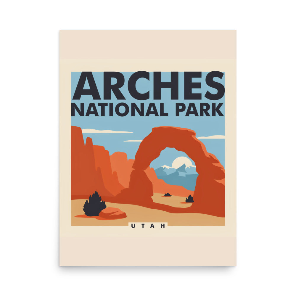 Arches National Park vintage poster, 18 by 24 inch matte art print shown flat