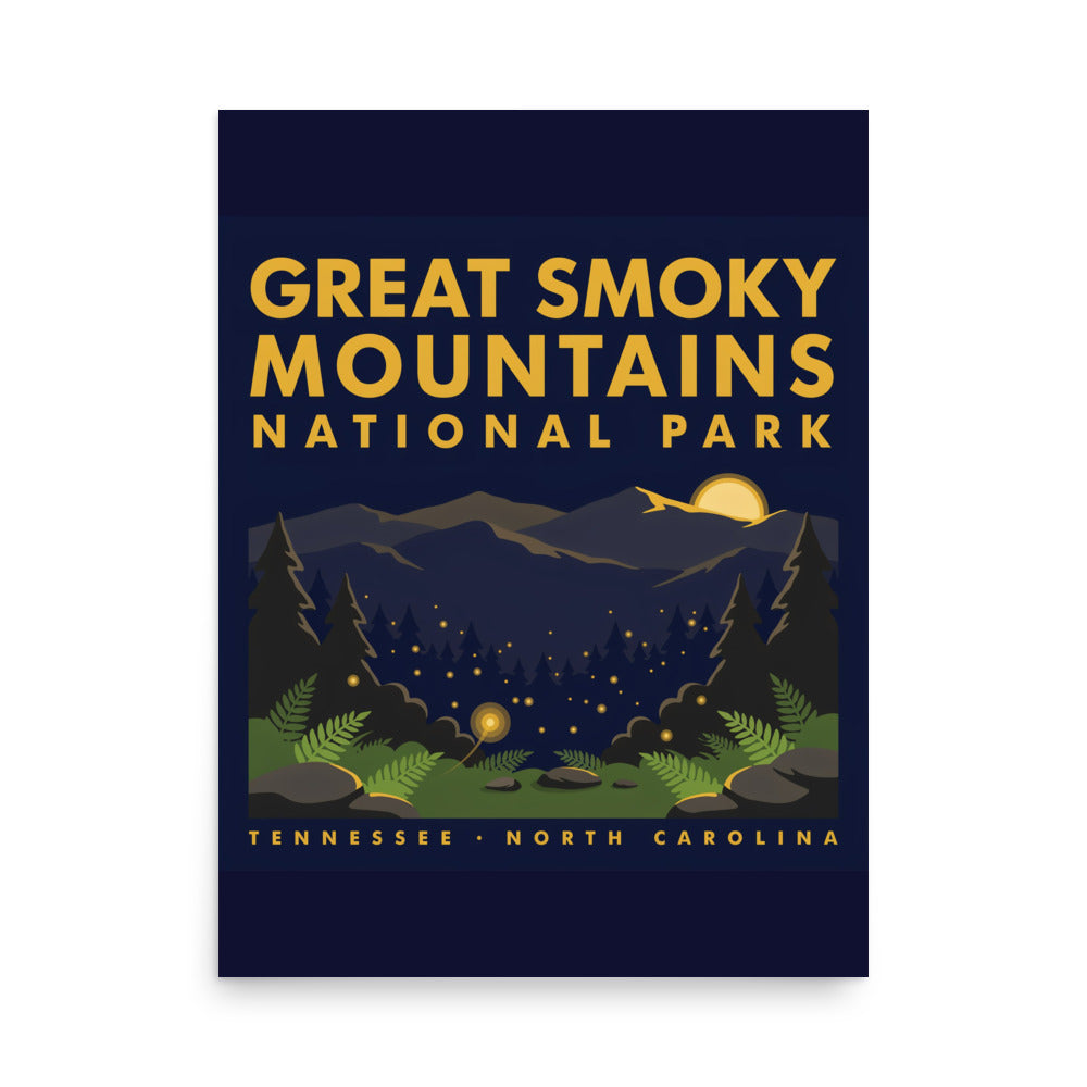 Great Smoky Mountains National Park vintage poster, 18 by 24 inch matte art print shown flat
