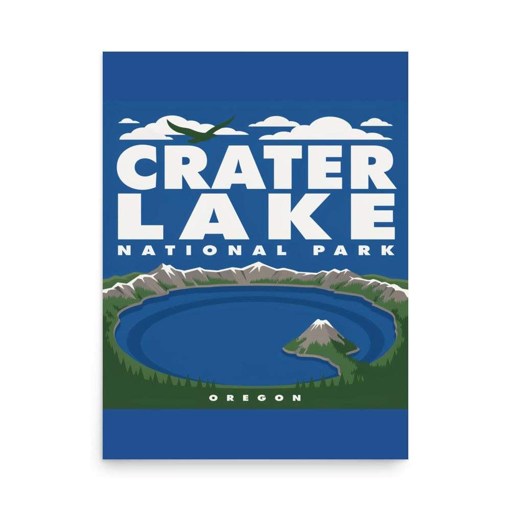 Crater Lake National Park vintage poster, 18 by 24 inch matte art print shown flat