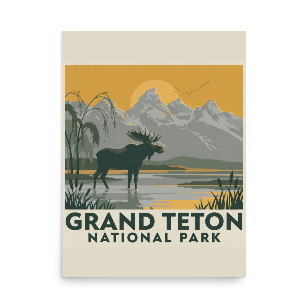 Grand Teton National Park vintage poster, 18 by 24 inch matte art print shown flat